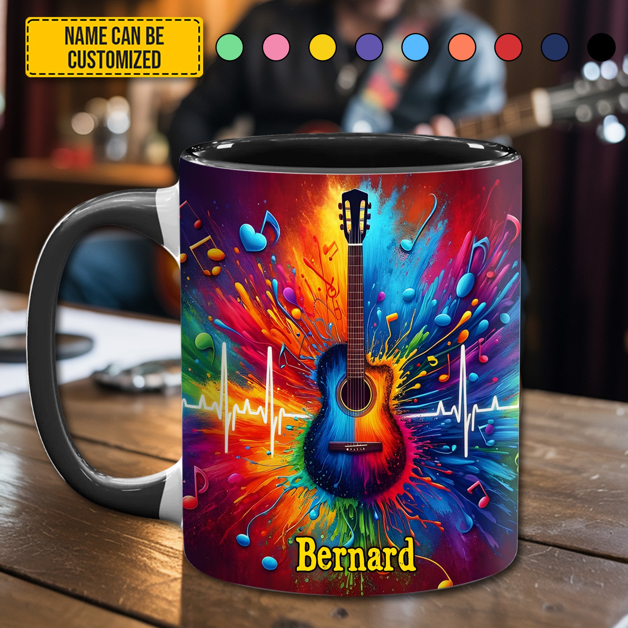 Personalized Guitar Accent Mug Guitar Colorful Cool Gifts For Guitar Players