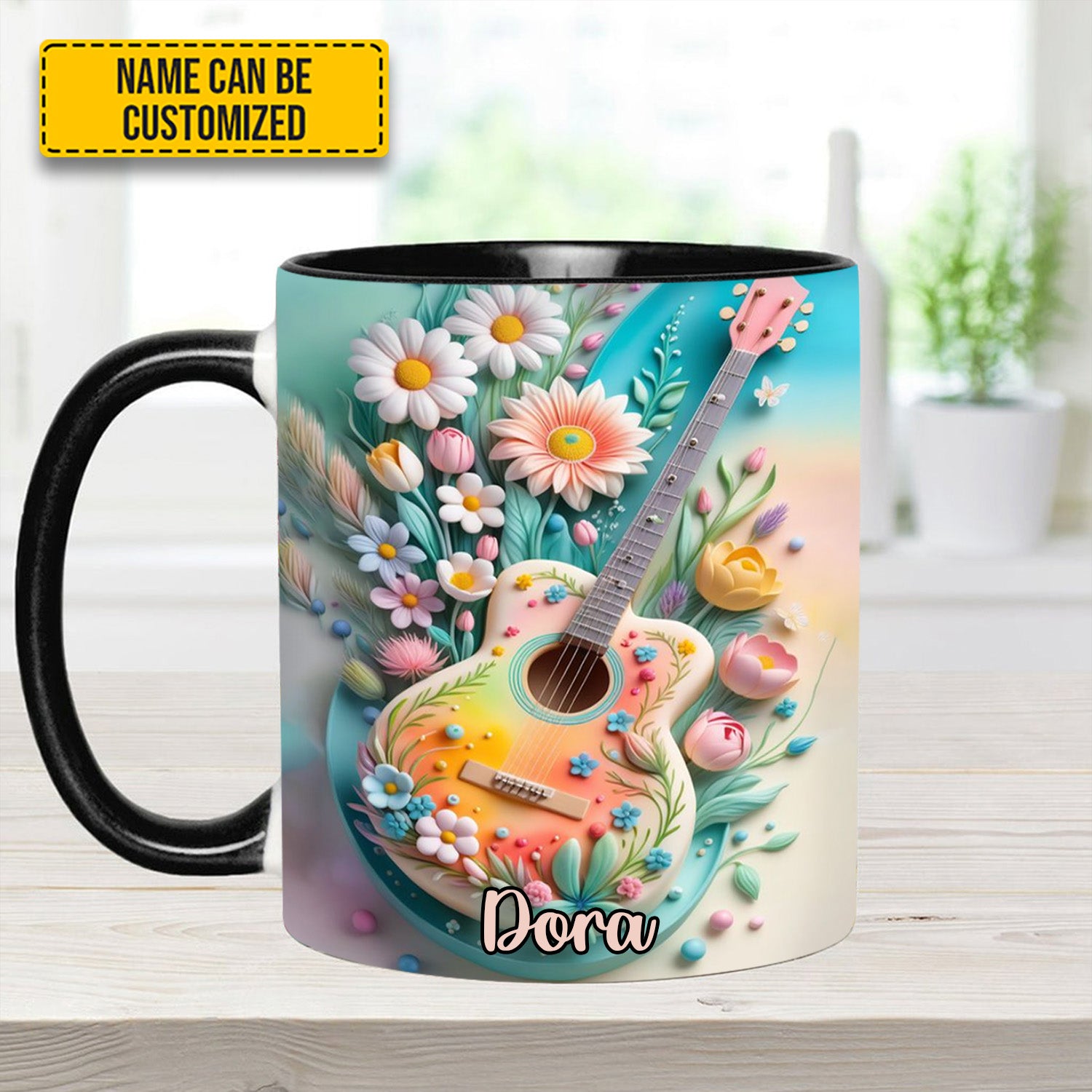 Personalized Guitar Accent Mug Guitar Floral Unusual Gifts For Guitar Players - Image 3