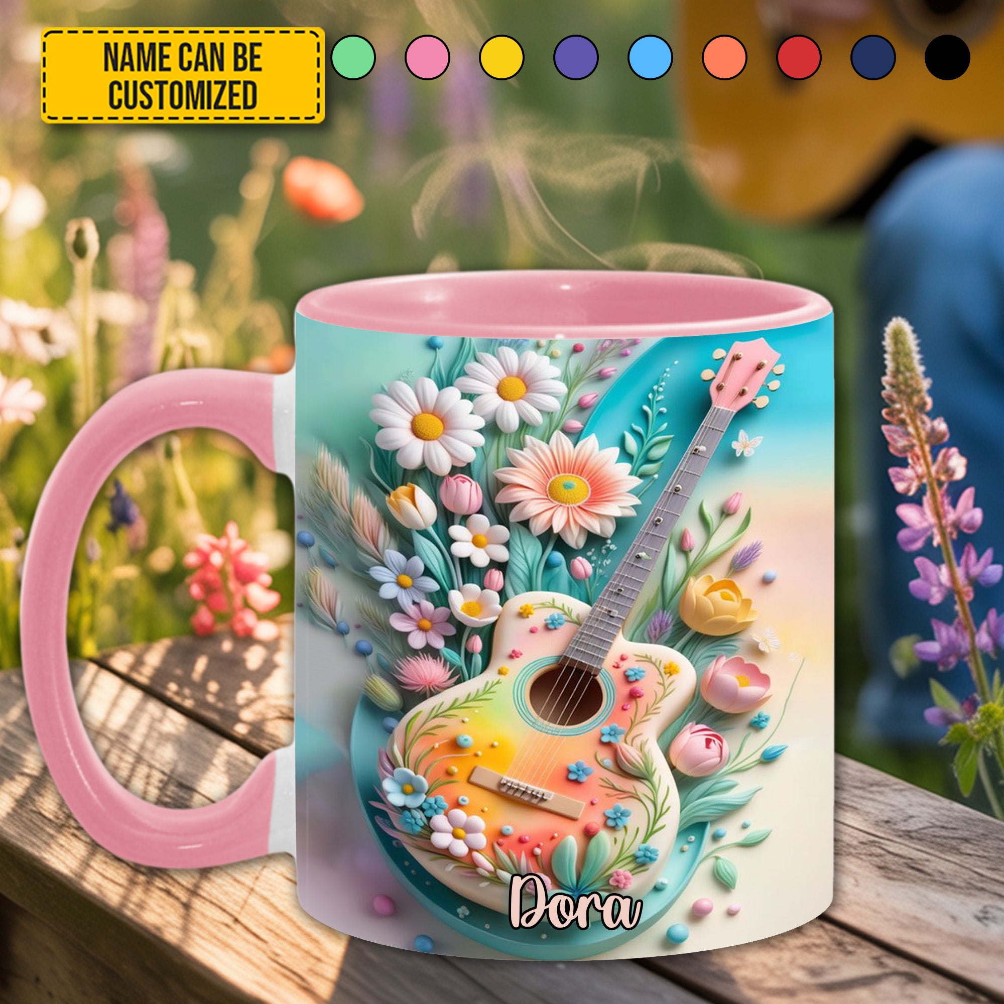 Personalized Guitar Accent Mug Guitar Floral Unusual Gifts For Guitar Players