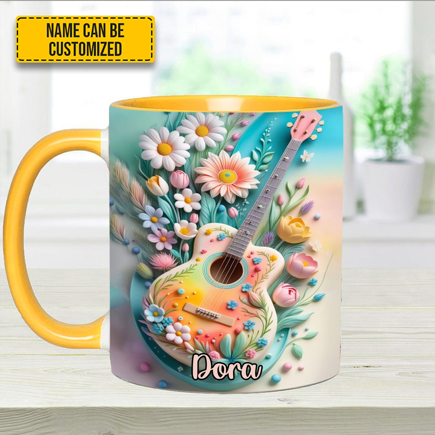 Personalized Guitar Accent Mug Guitar Floral Unusual Gifts For Guitar Players - Image 4