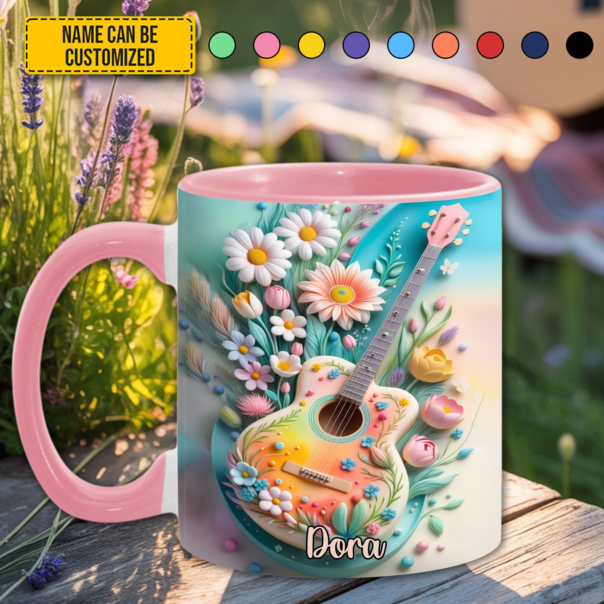 Personalized Guitar Accent Mug Guitar Floral Unusual Gifts For Guitar Players - Image 2