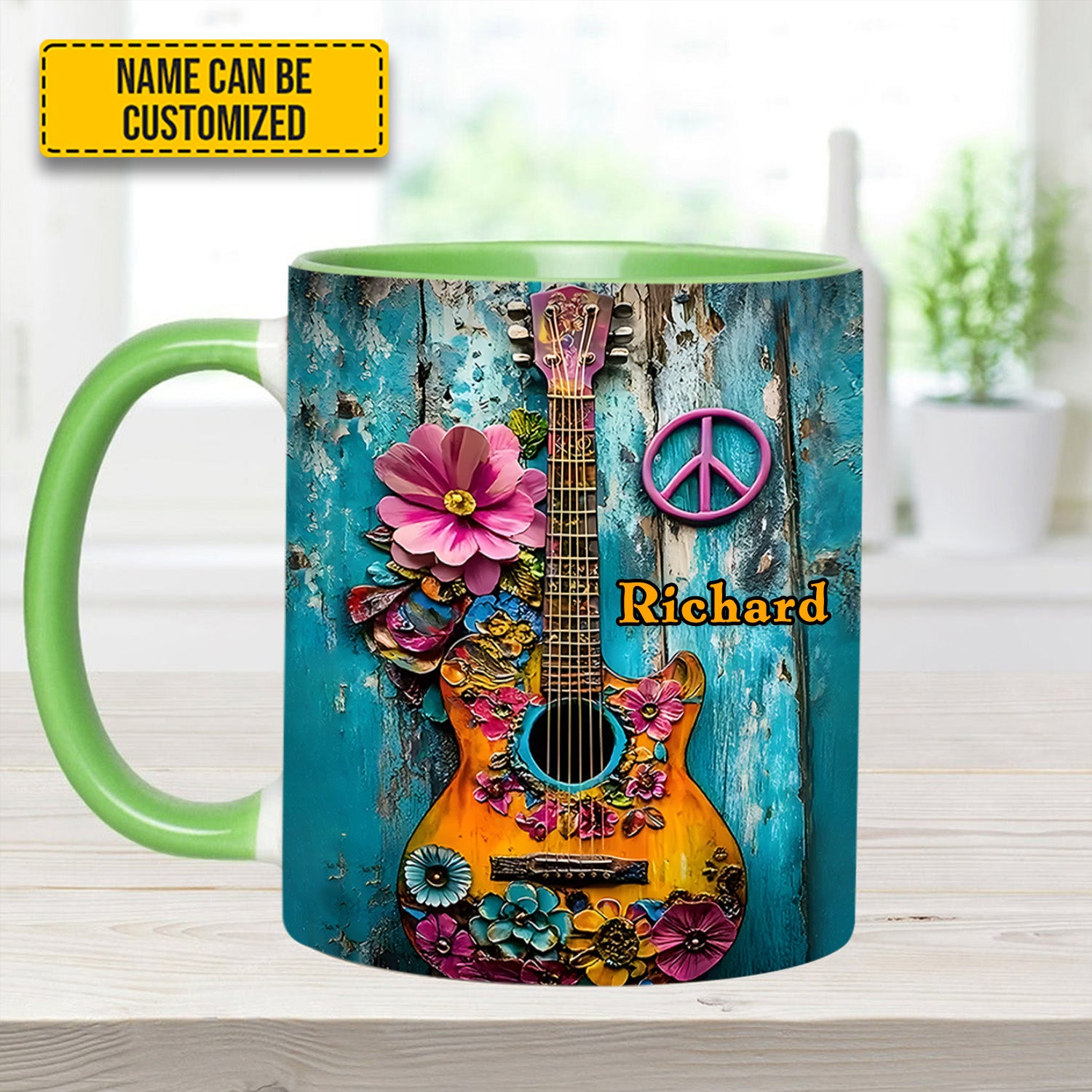 Personalized Guitar Accent Mug Guitar Flower Hippie Flower Items For Gifts - Image 7