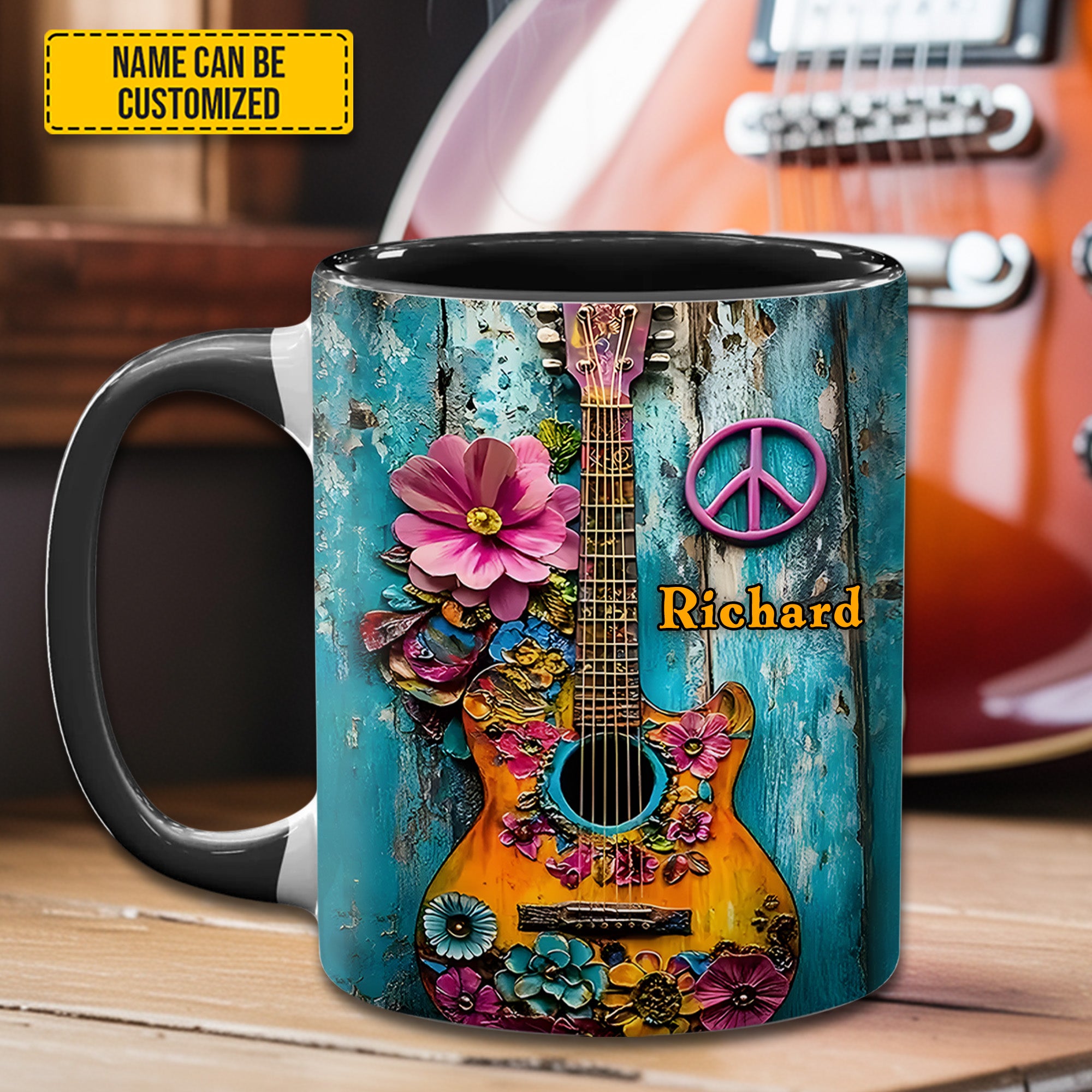 Personalized Guitar Accent Mug Guitar Flower Hippie Flower Items For Gifts - Image 14
