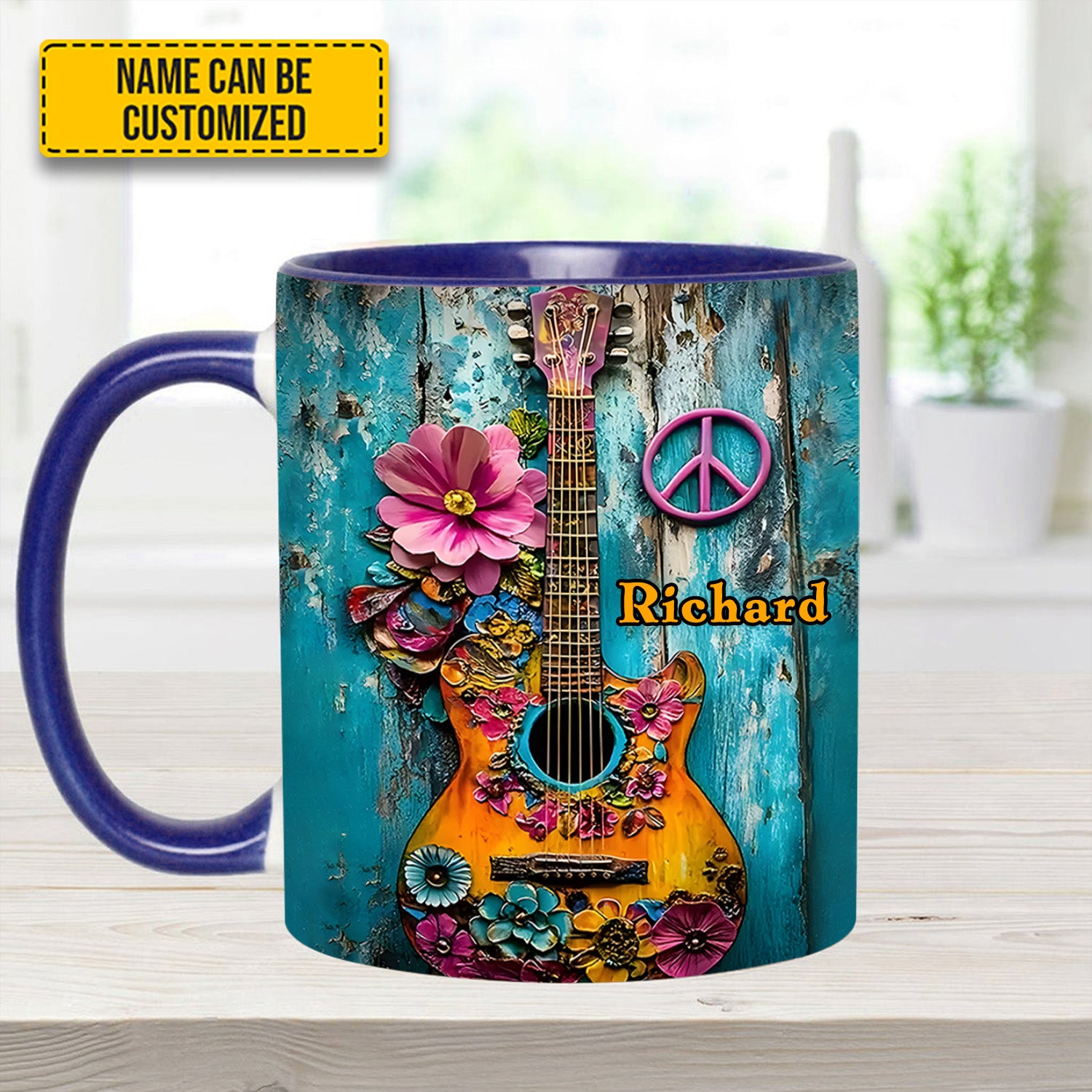 Personalized Guitar Accent Mug Guitar Flower Hippie Flower Items For Gifts - Image 9