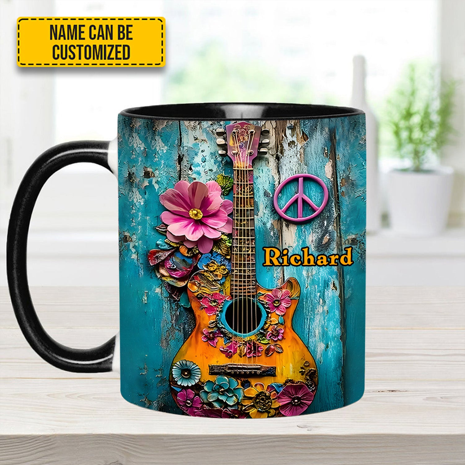 Personalized Guitar Accent Mug Guitar Flower Hippie Flower Items For Gifts - Image 5