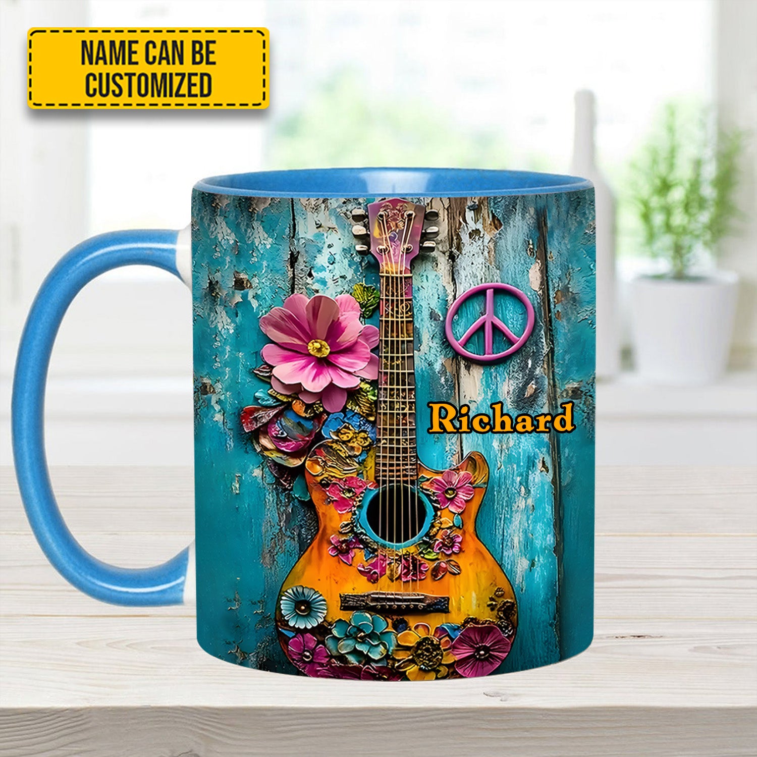 Personalized Guitar Accent Mug Guitar Flower Hippie Flower Items For Gifts - Image 8