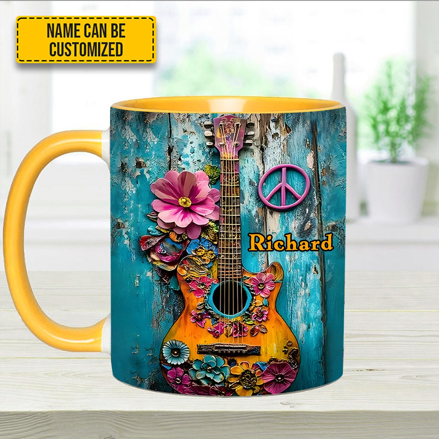 Personalized Guitar Accent Mug Guitar Flower Hippie Flower Items For Gifts - Image 12