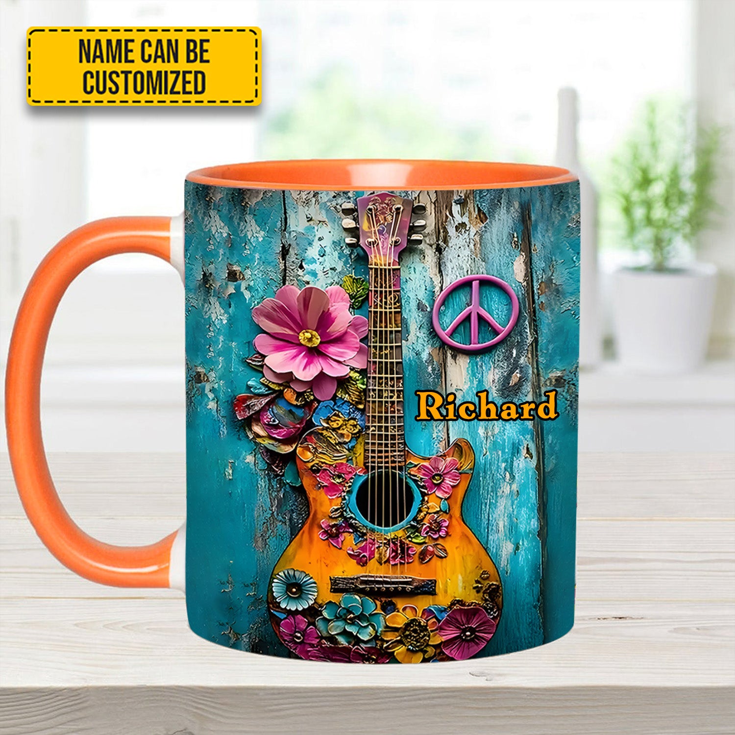 Personalized Guitar Accent Mug Guitar Flower Hippie Flower Items For Gifts - Image 10