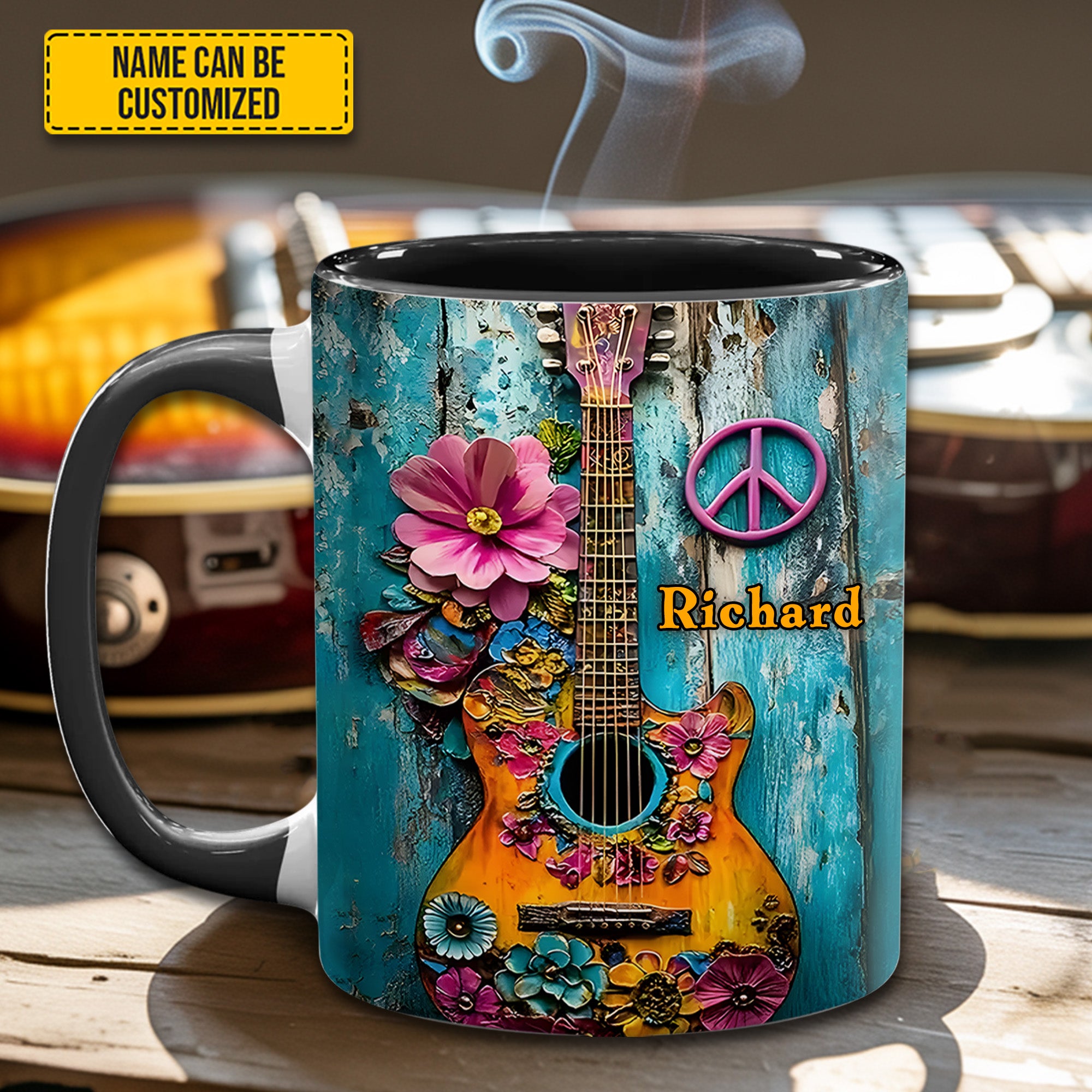 Personalized Guitar Accent Mug Guitar Flower Hippie Flower Items For Gifts - Image 4
