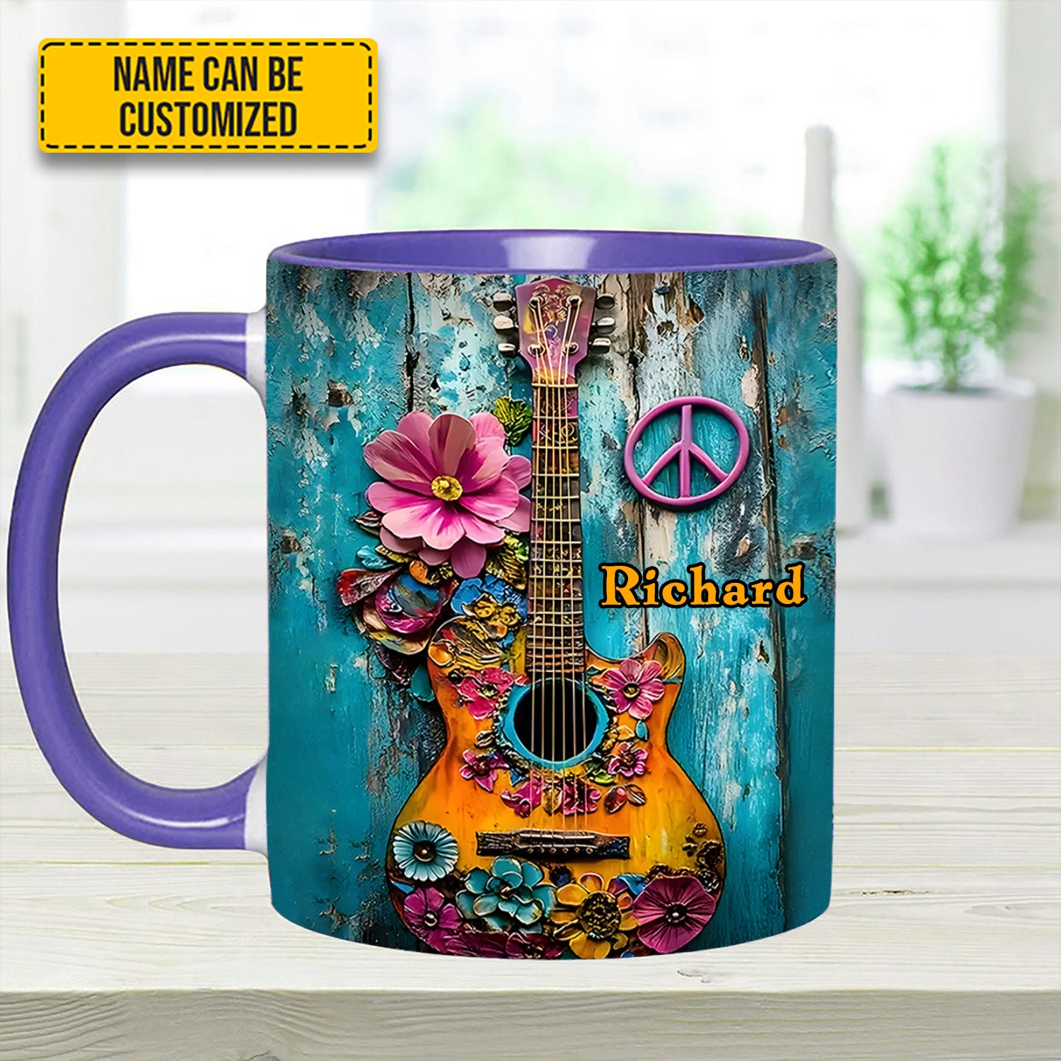 Personalized Guitar Accent Mug Guitar Flower Hippie Flower Items For Gifts - Image 13