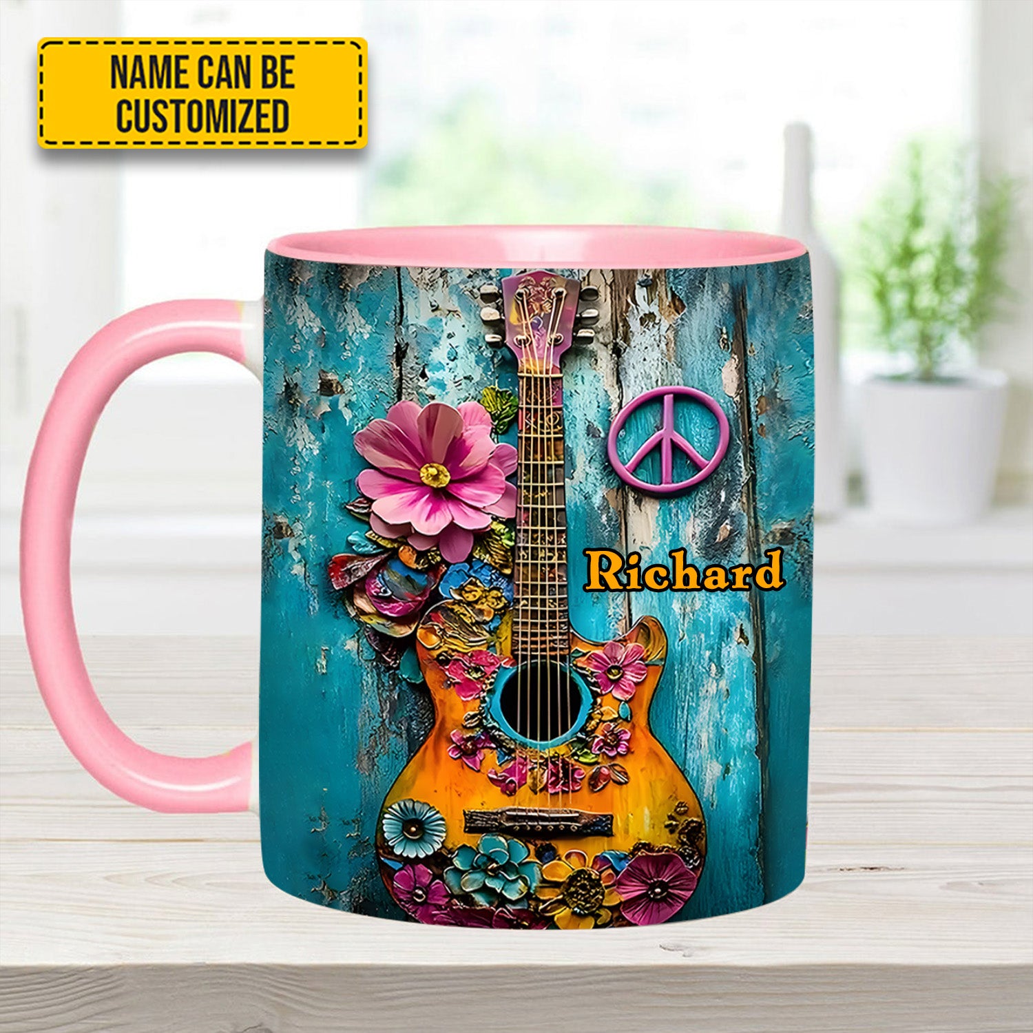 Personalized Guitar Accent Mug Guitar Flower Hippie Flower Items For Gifts - Image 11