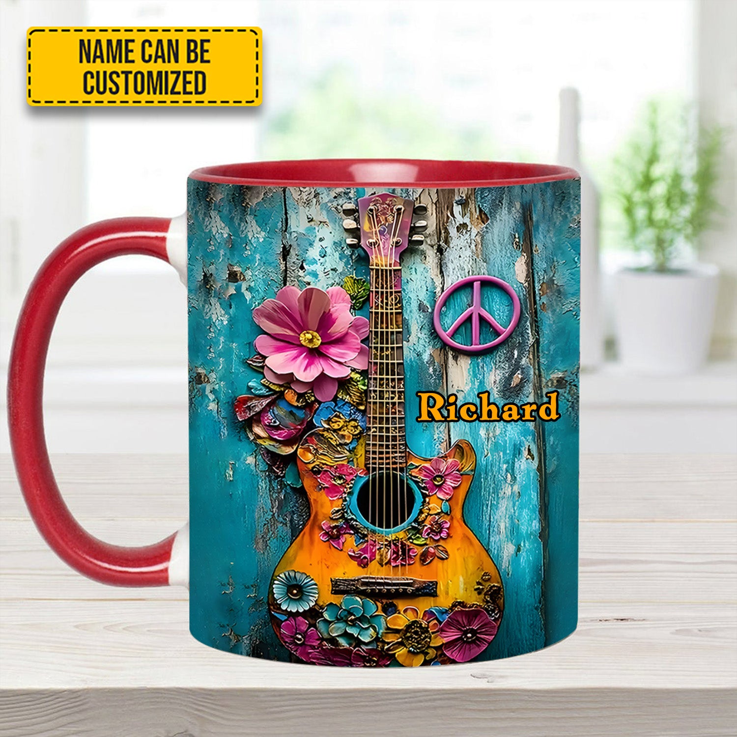 Personalized Guitar Accent Mug Guitar Flower Hippie Flower Items For Gifts - Image 6