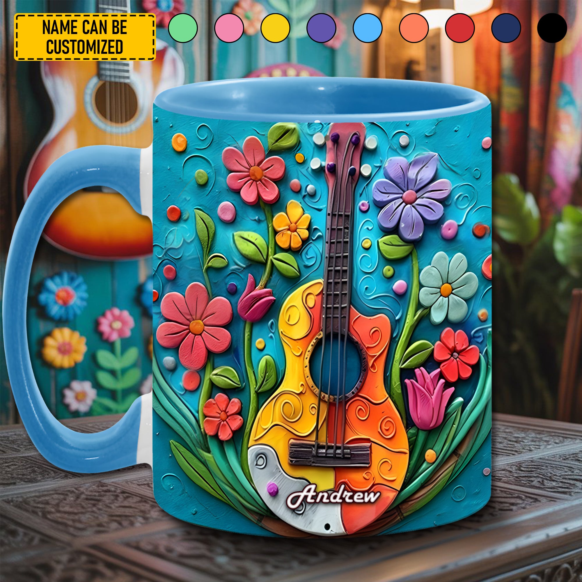 Personalized Guitar Accent Mug Guitar Flowers Gifts For Acoustic Guitar Players - Image 4
