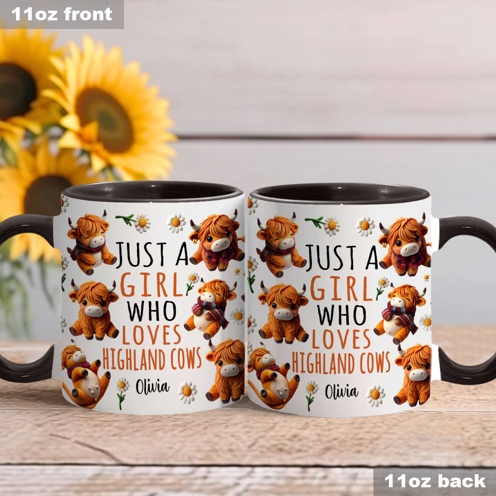 Personalized Highland Cow Accent Mug Just A Girl Who Loves Highland Cows Highland Cattle Gifts For Her - Image 3