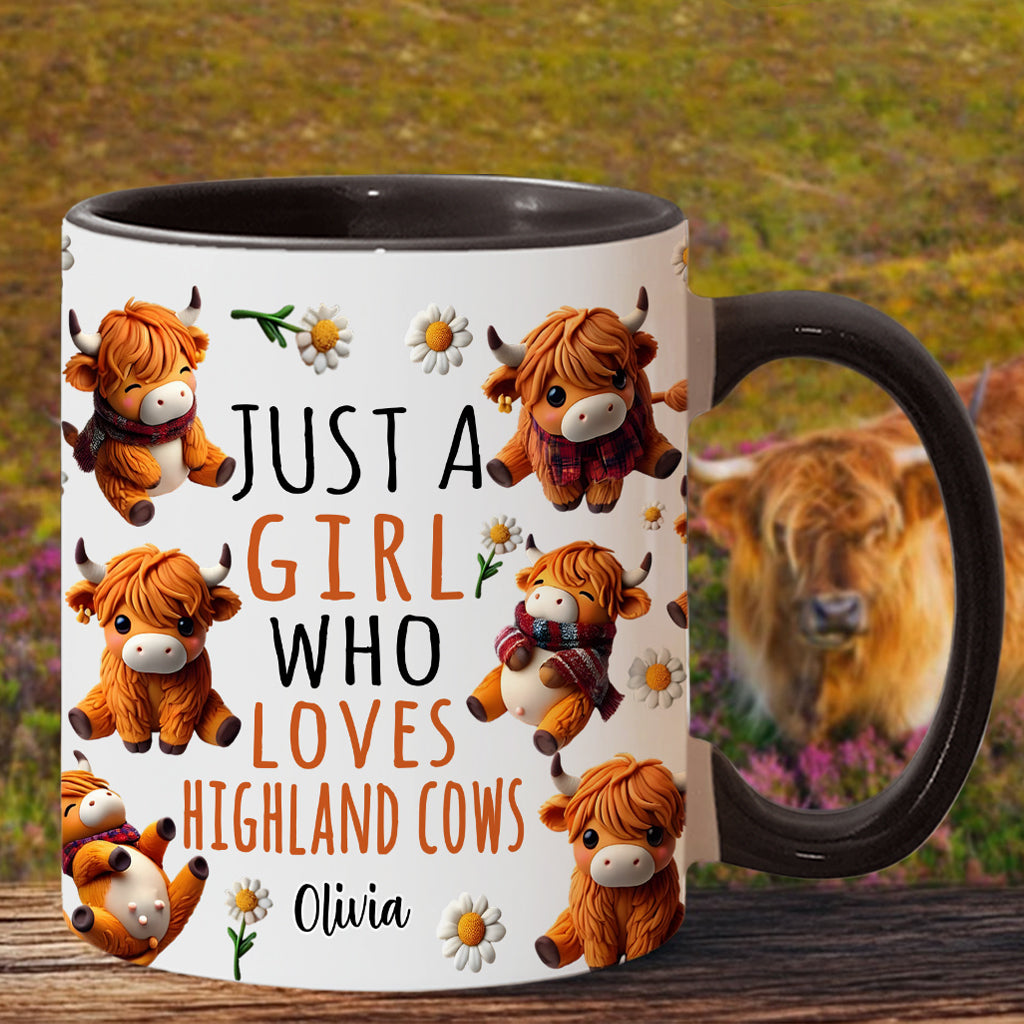 Personalized Highland Cow Accent Mug Just A Girl Who Loves Highland Cows Highland Cattle Gifts For Her