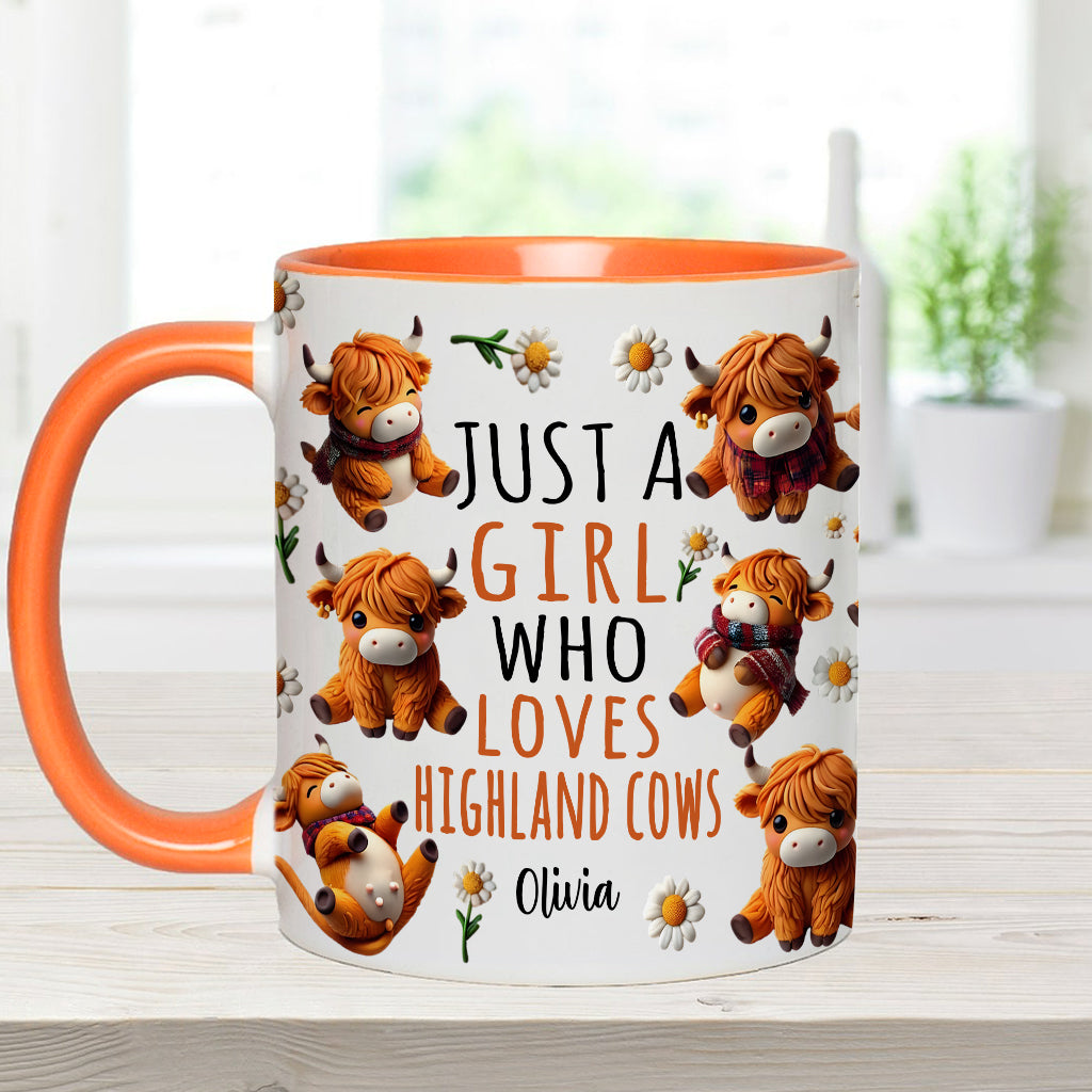Personalized Highland Cow Accent Mug Just A Girl Who Loves Highland Cows Highland Cattle Gifts For Her - Image 11