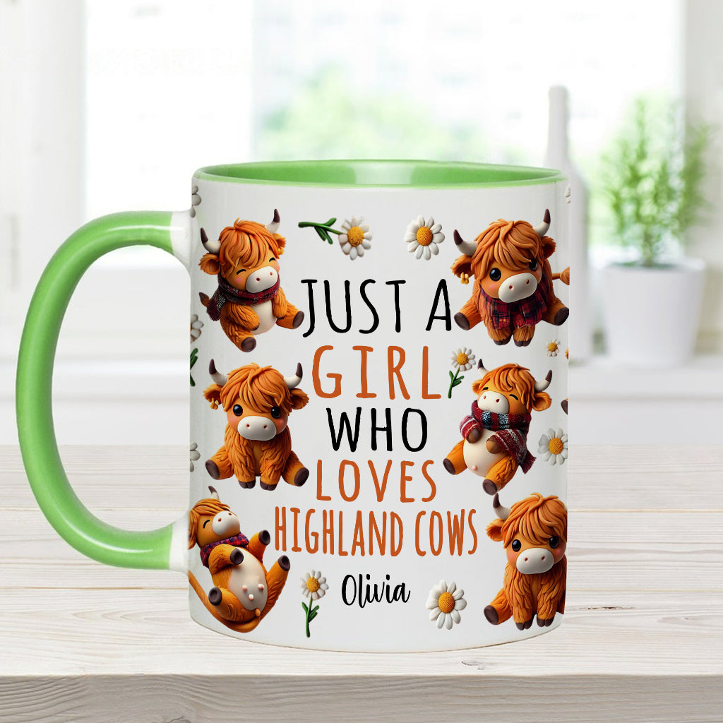 Personalized Highland Cow Accent Mug Just A Girl Who Loves Highland Cows Highland Cattle Gifts For Her - Image 8