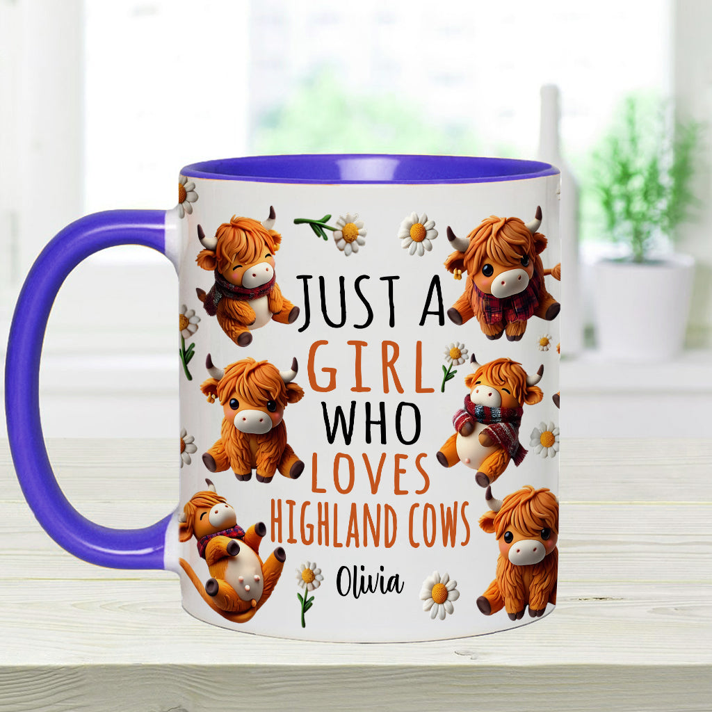 Personalized Highland Cow Accent Mug Just A Girl Who Loves Highland Cows Highland Cattle Gifts For Her - Image 14