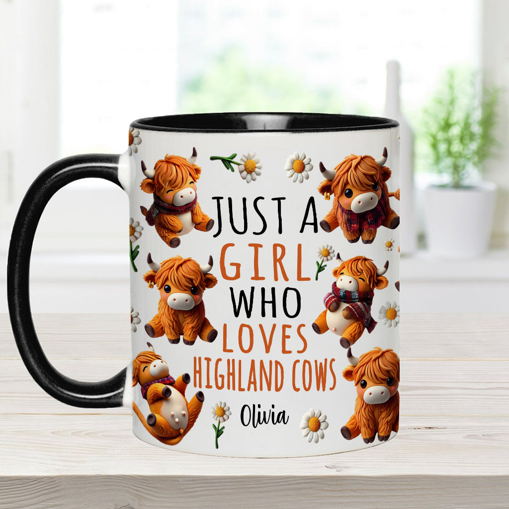 Personalized Highland Cow Accent Mug Just A Girl Who Loves Highland Cows Highland Cattle Gifts For Her - Image 6
