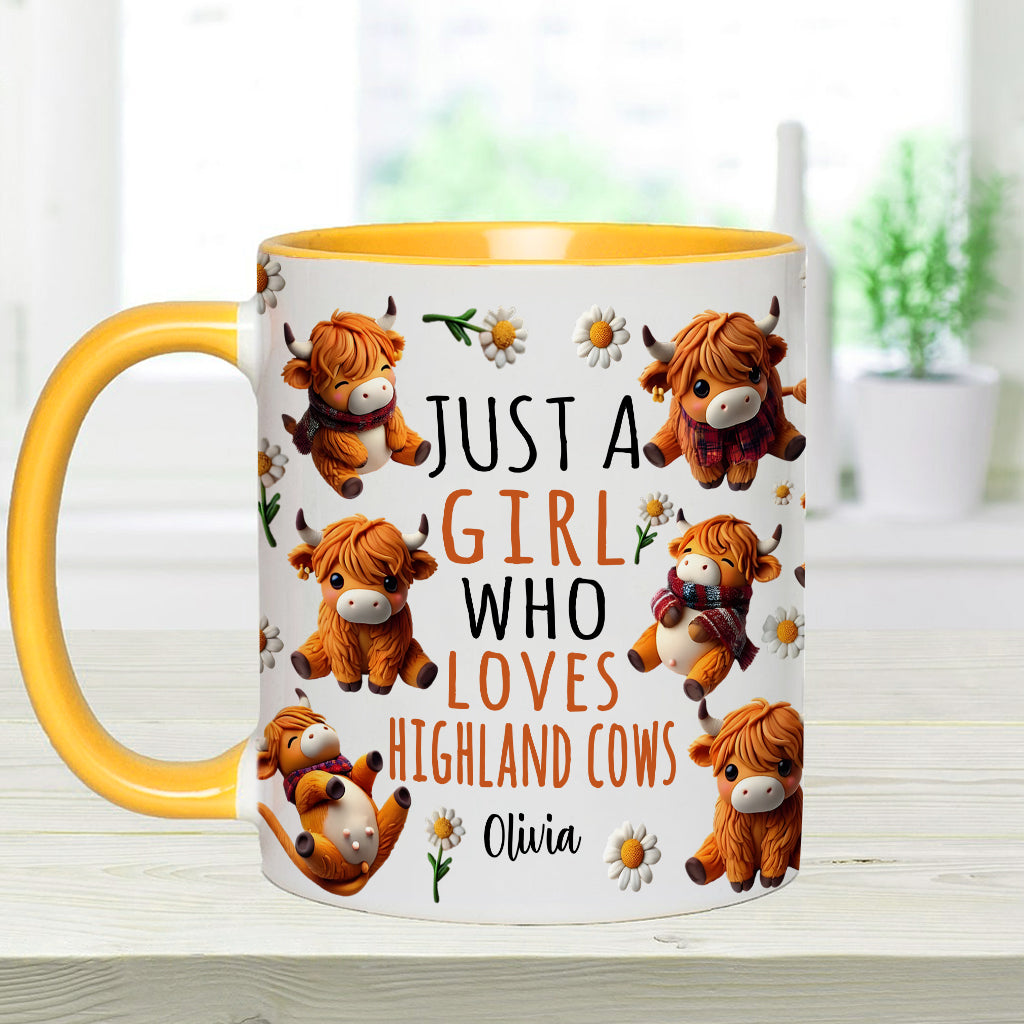Personalized Highland Cow Accent Mug Just A Girl Who Loves Highland Cows Highland Cattle Gifts For Her - Image 13