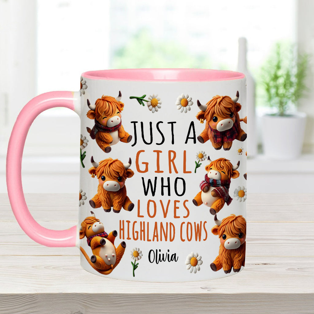 Personalized Highland Cow Accent Mug Just A Girl Who Loves Highland Cows Highland Cattle Gifts For Her - Image 12