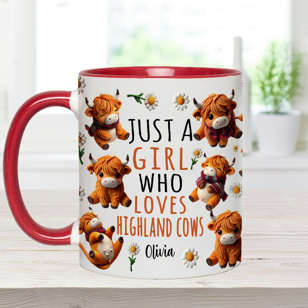 Personalized Highland Cow Accent Mug Just A Girl Who Loves Highland Cows Highland Cattle Gifts For Her - Image 7