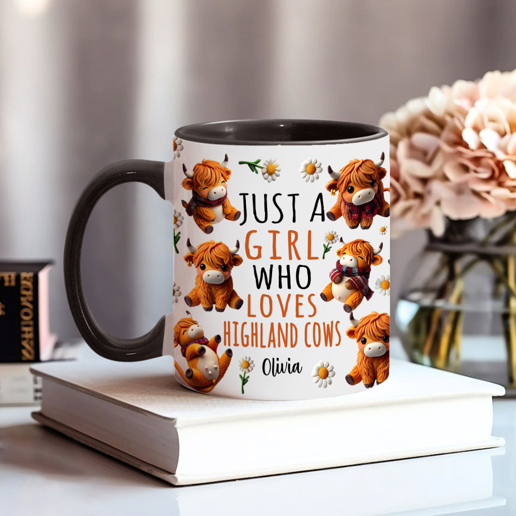 Personalized Highland Cow Accent Mug Just A Girl Who Loves Highland Cows Highland Cattle Gifts For Her - Image 2