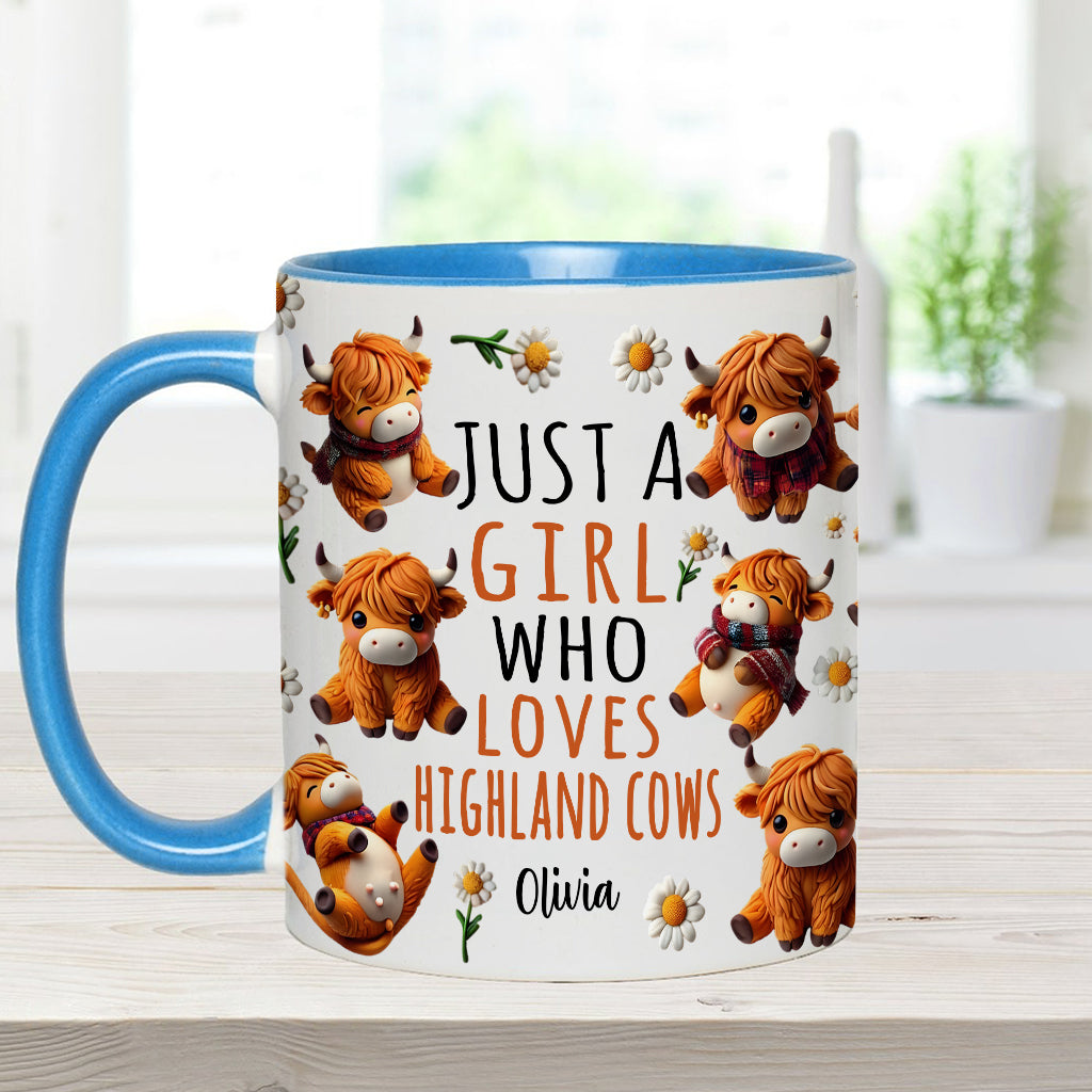 Personalized Highland Cow Accent Mug Just A Girl Who Loves Highland Cows Highland Cattle Gifts For Her - Image 9