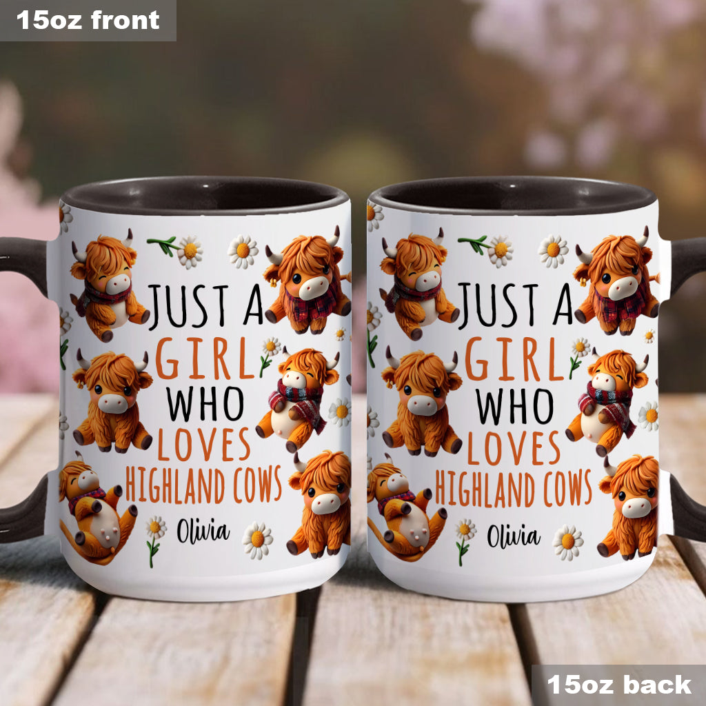 Personalized Highland Cow Accent Mug Just A Girl Who Loves Highland Cows Highland Cattle Gifts For Her - Image 4