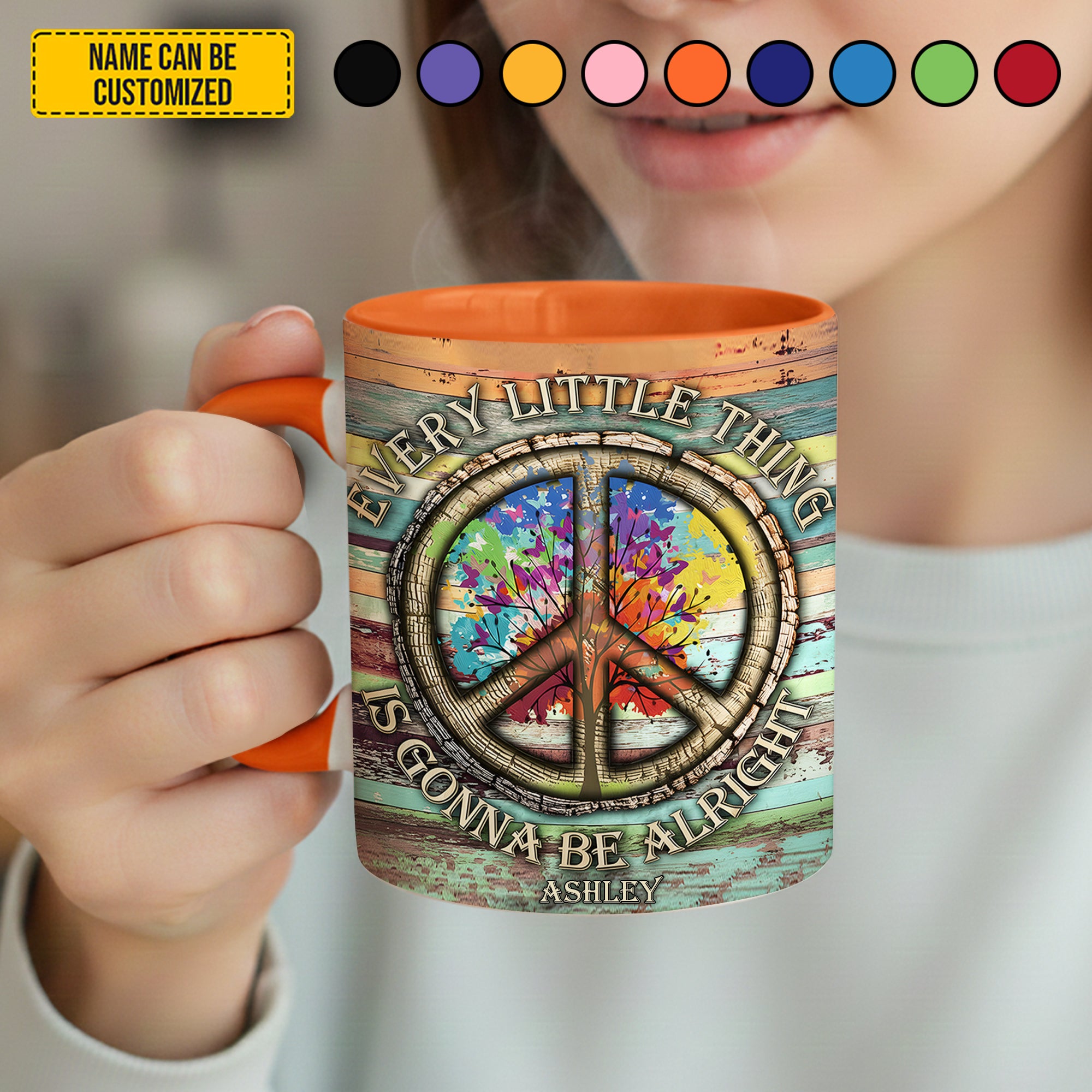 Personalized Hippie Accent Mug Every Little Thing Is Gonna Be Alright Best Gifts For Hippie Mom - Image 3