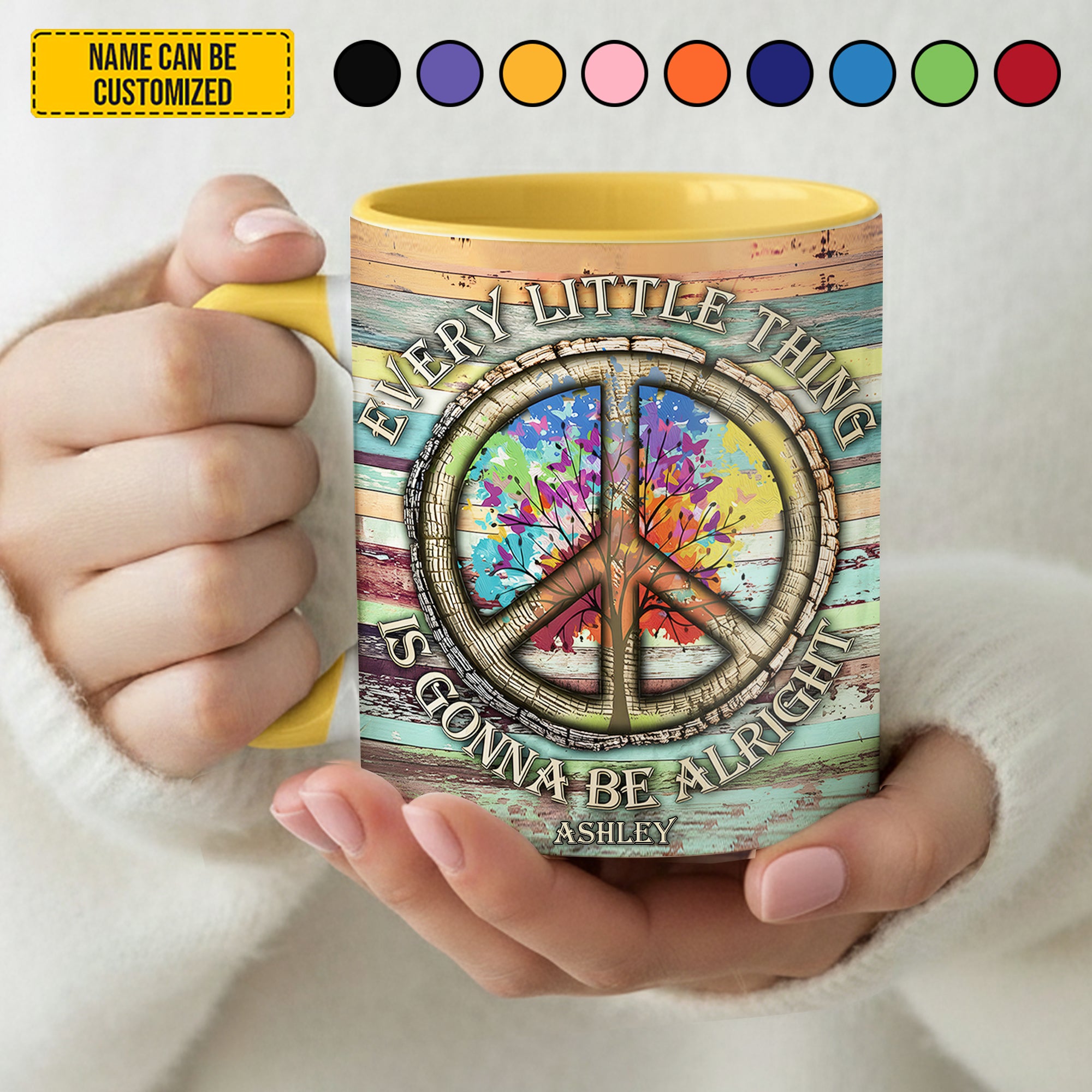 Personalized Hippie Accent Mug Every Little Thing Is Gonna Be Alright Best Gifts For Hippie Mom - Image 4