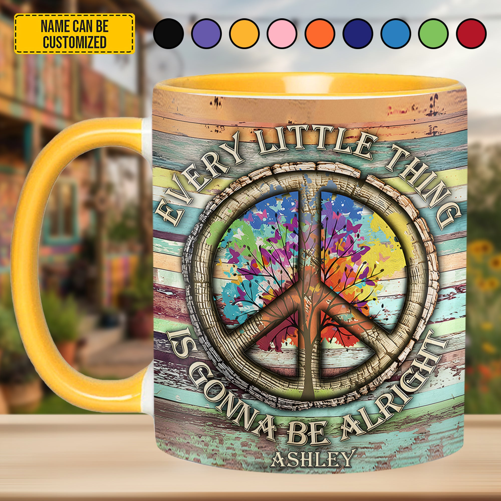 Personalized Hippie Accent Mug Every Little Thing Is Gonna Be Alright Best Gifts For Hippie Mom - Image 2