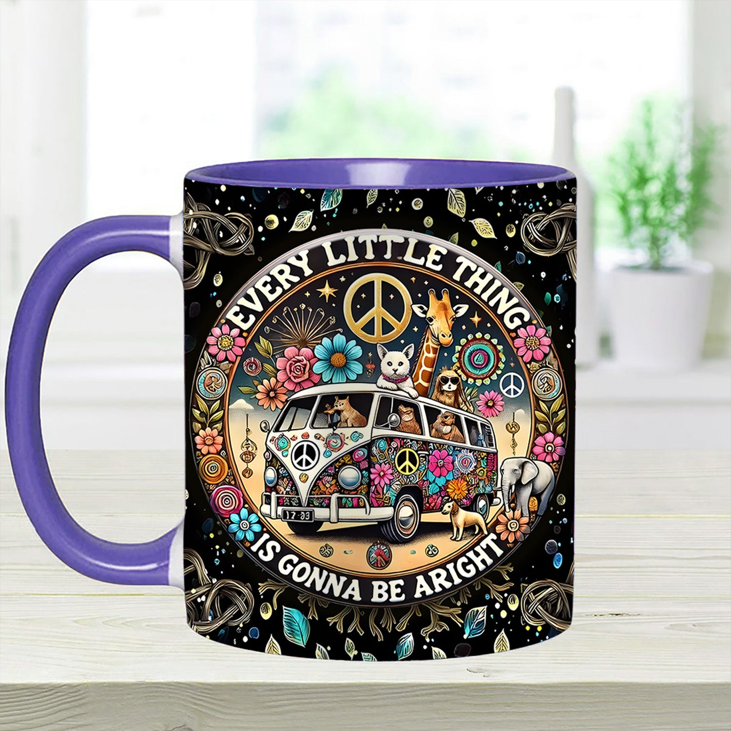 Personalized Hippie Accent Mug Every Little Thing Is Gonna Be Alright Best Gifts For The Hippie In Your Life - Image 7