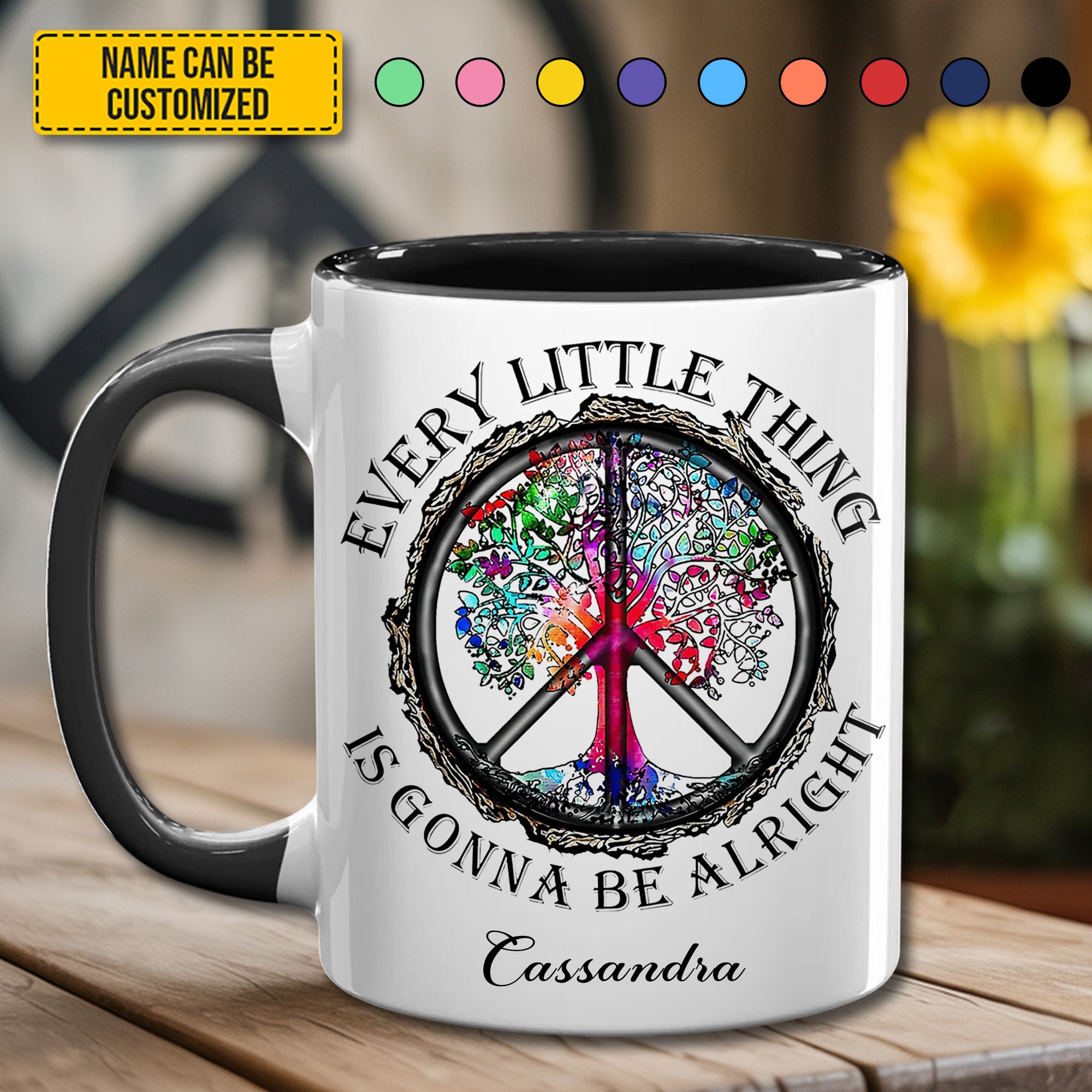 Personalized Hippie Accent Mug Every Little Thing Is Gonna Be Alright Gifts For The Hippie Mom - Image 3