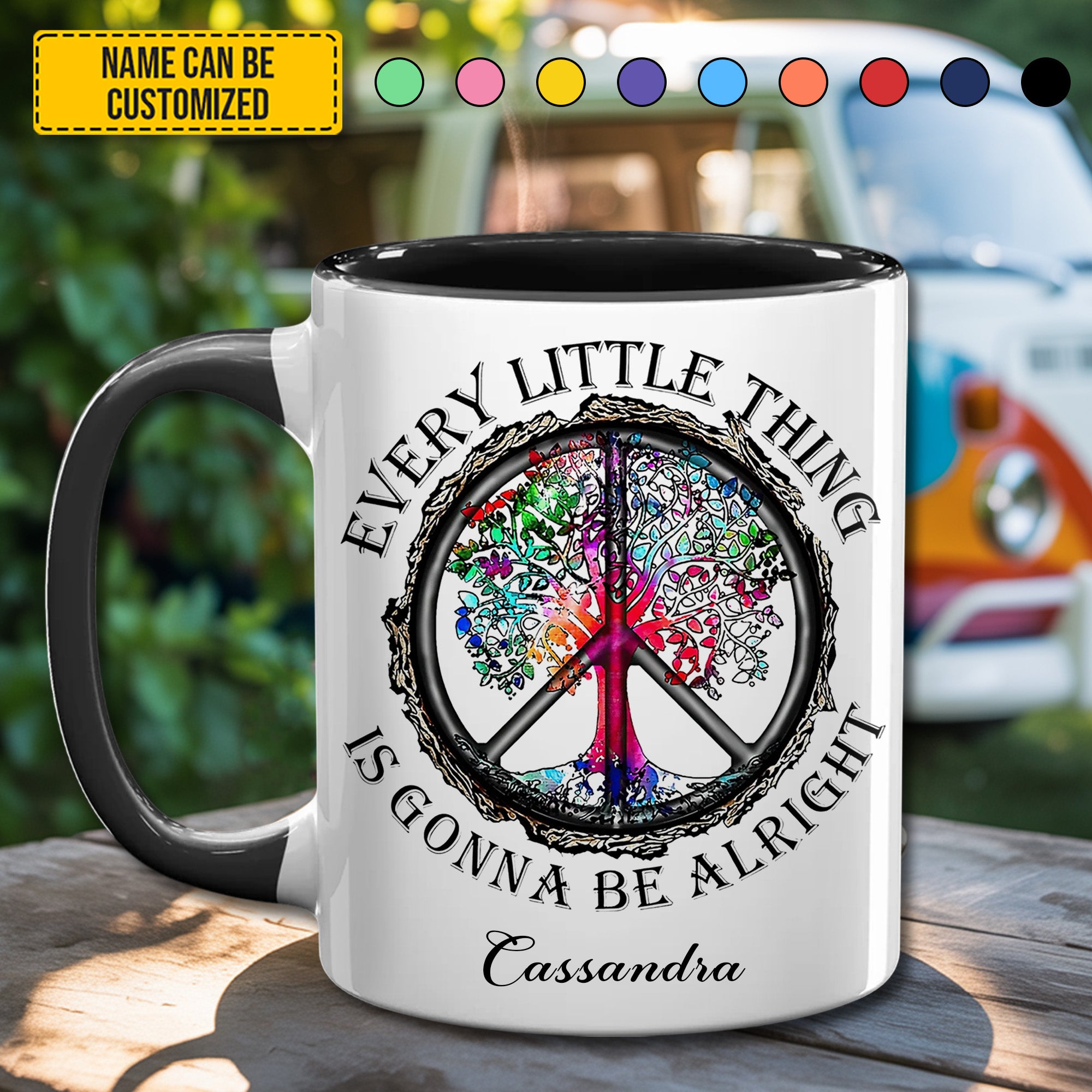 Personalized Hippie Accent Mug Every Little Thing Is Gonna Be Alright Gifts For The Hippie Mom - Image 4