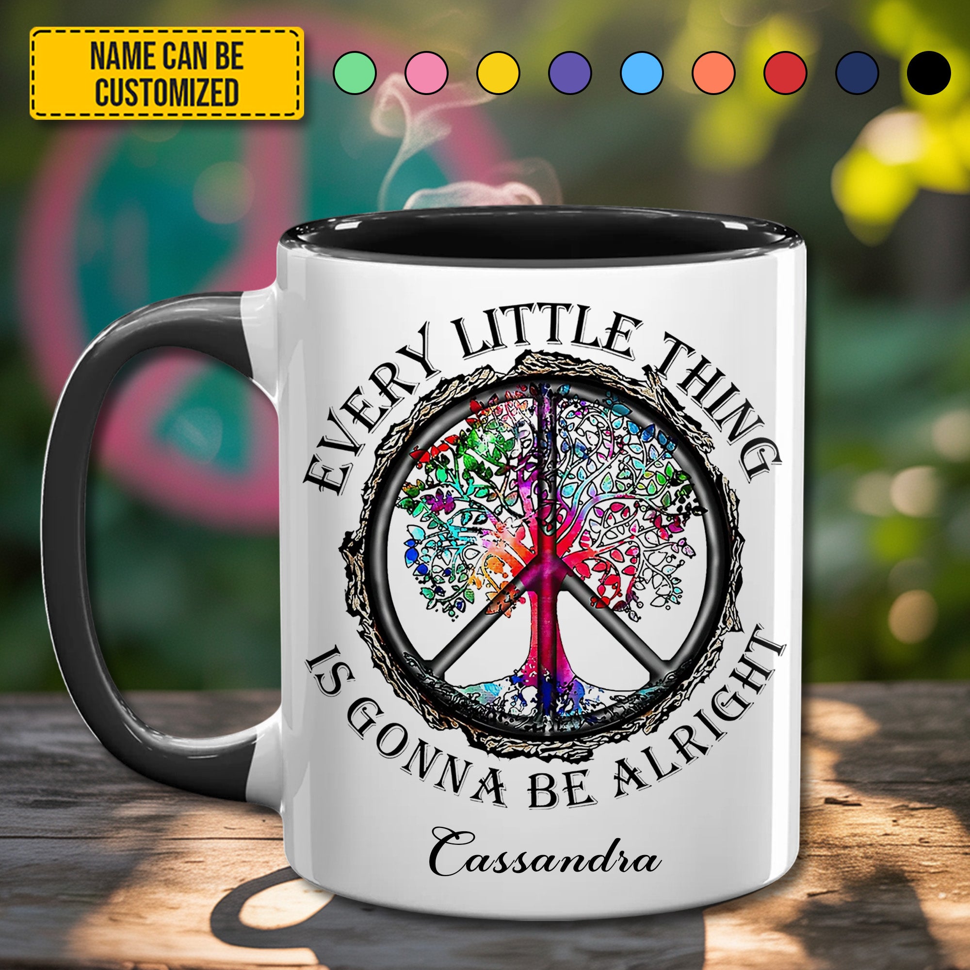 Personalized Hippie Accent Mug Every Little Thing Is Gonna Be Alright Gifts For The Hippie Mom - Image 2