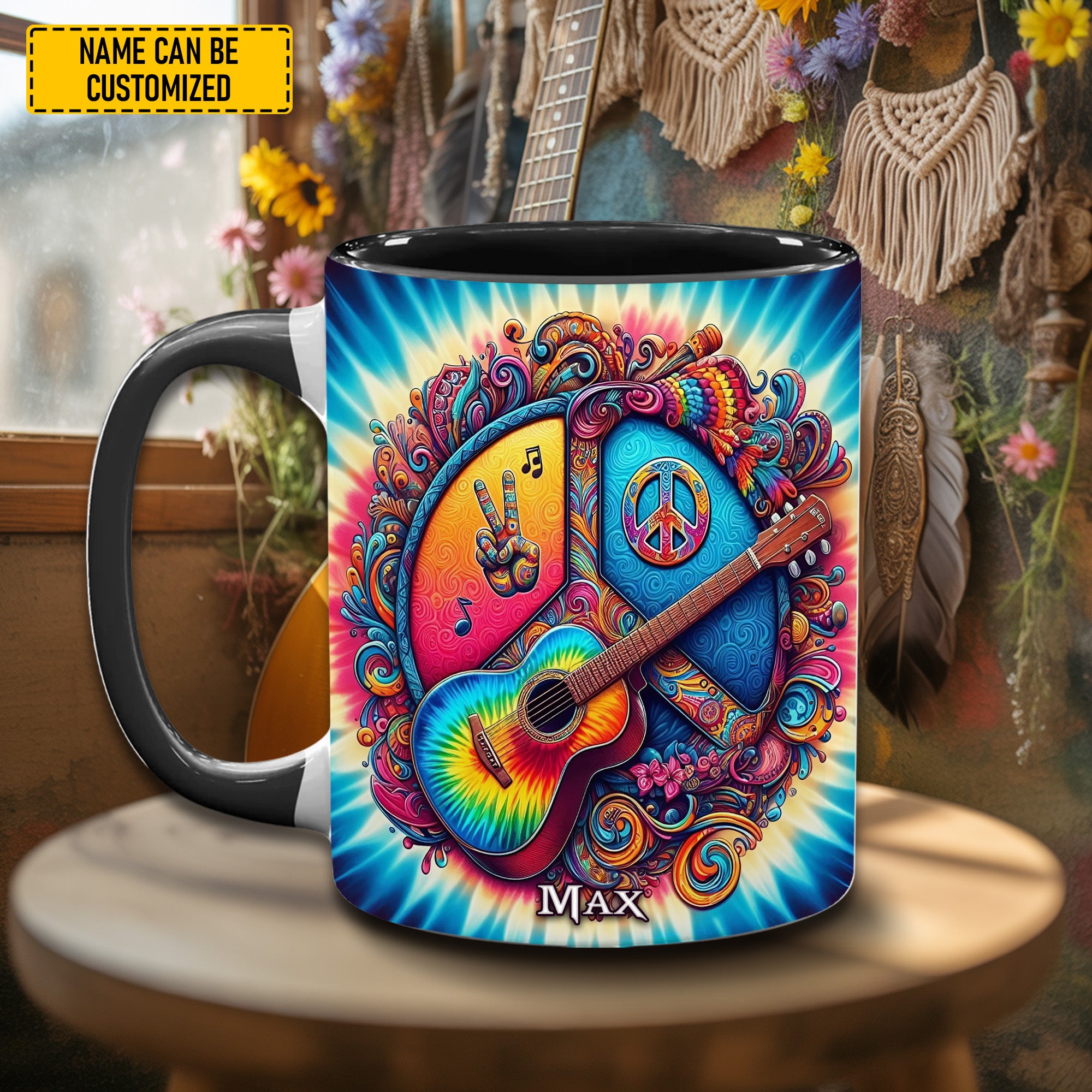 Personalized Hippie Accent Mug Hippie Guitar Gift Ideas For Hippie Mom - Image 5