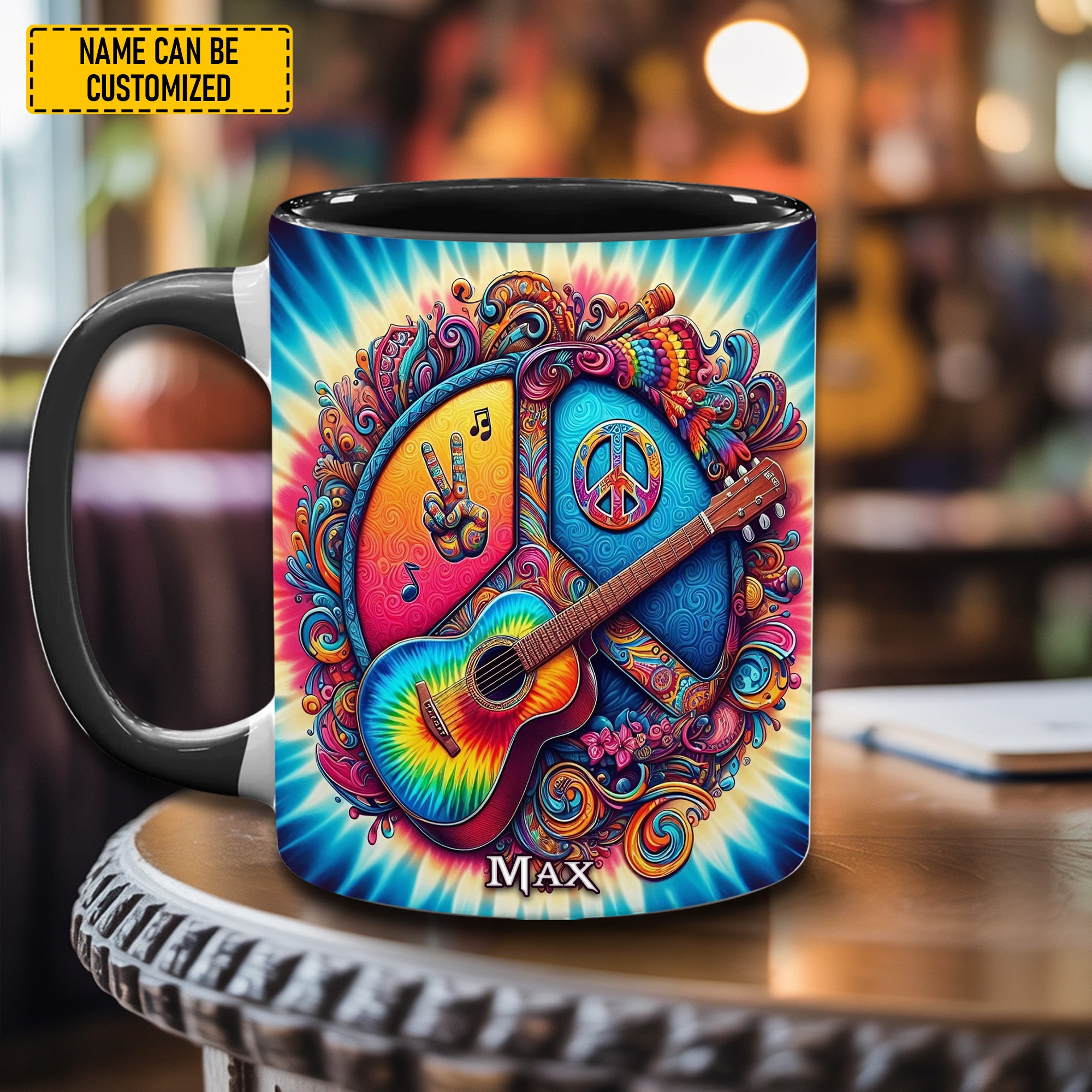 Personalized Hippie Accent Mug Hippie Guitar Gift Ideas For Hippie Mom - Image 2