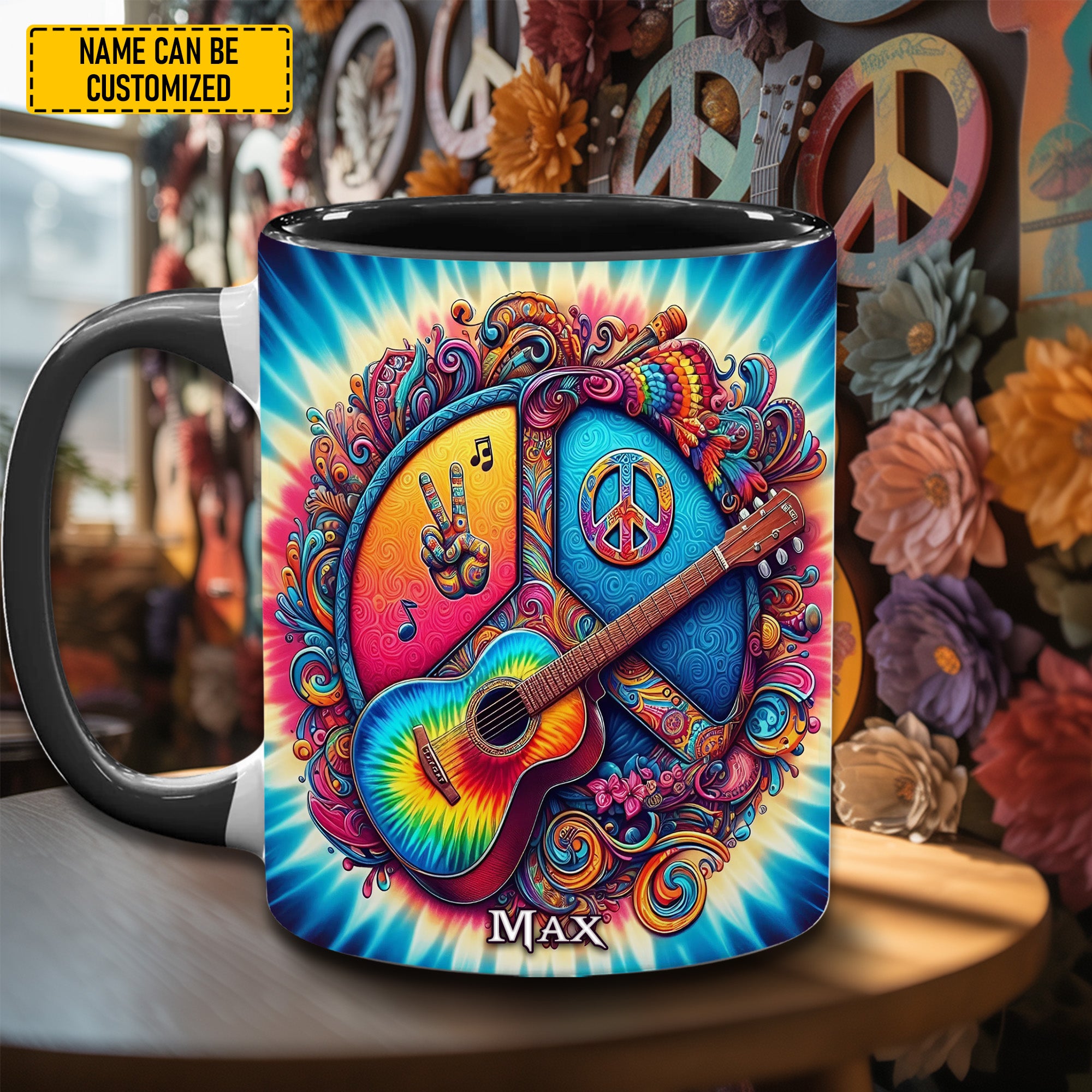 Personalized Hippie Accent Mug Hippie Guitar Gift Ideas For Hippie Mom