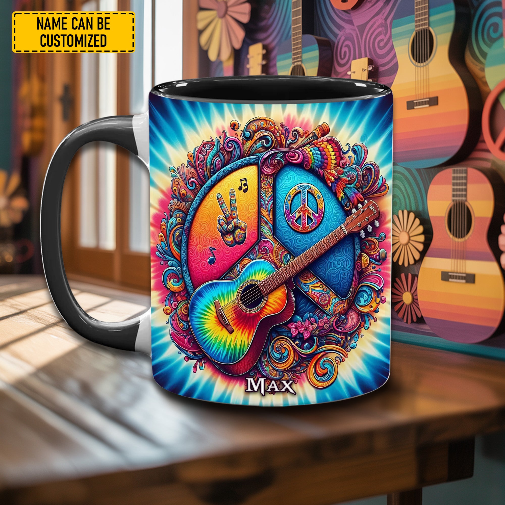 Personalized Hippie Accent Mug Hippie Guitar Gift Ideas For Hippie Mom - Image 3