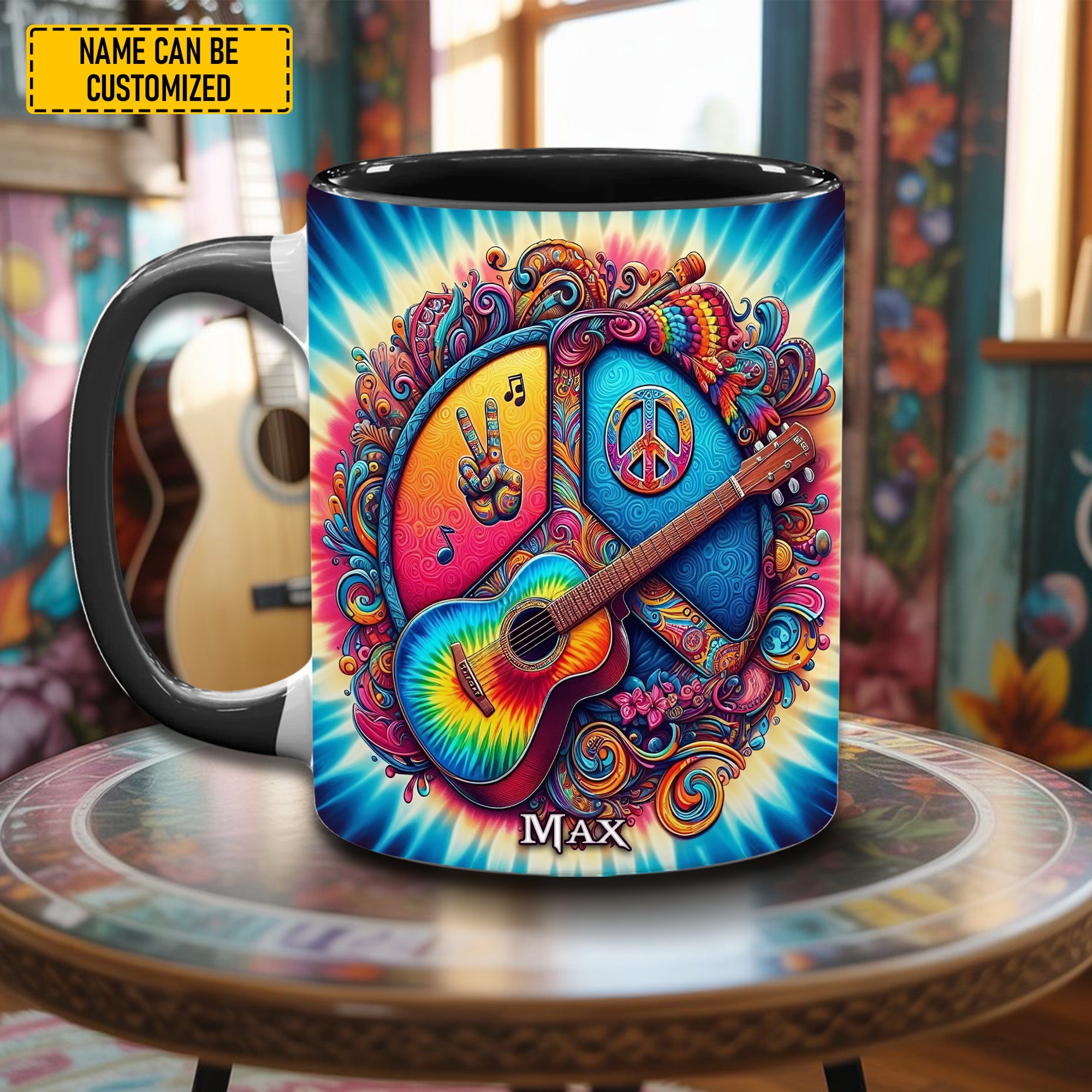 Personalized Hippie Accent Mug Hippie Guitar Gift Ideas For Hippie Mom - Image 4