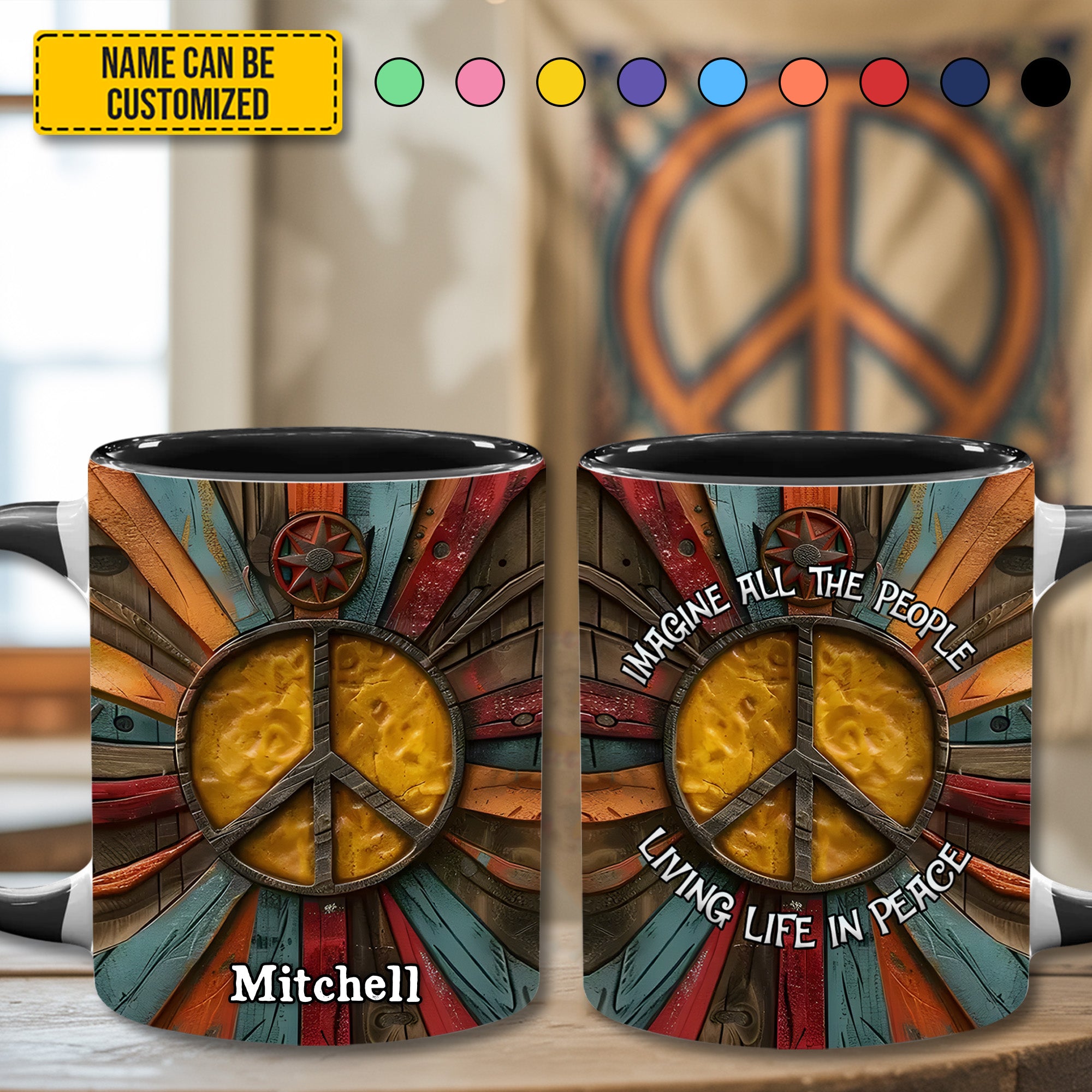Personalized Hippie Accent Mug Hippie Symbol Good Gifts For Hippie Girlfriend