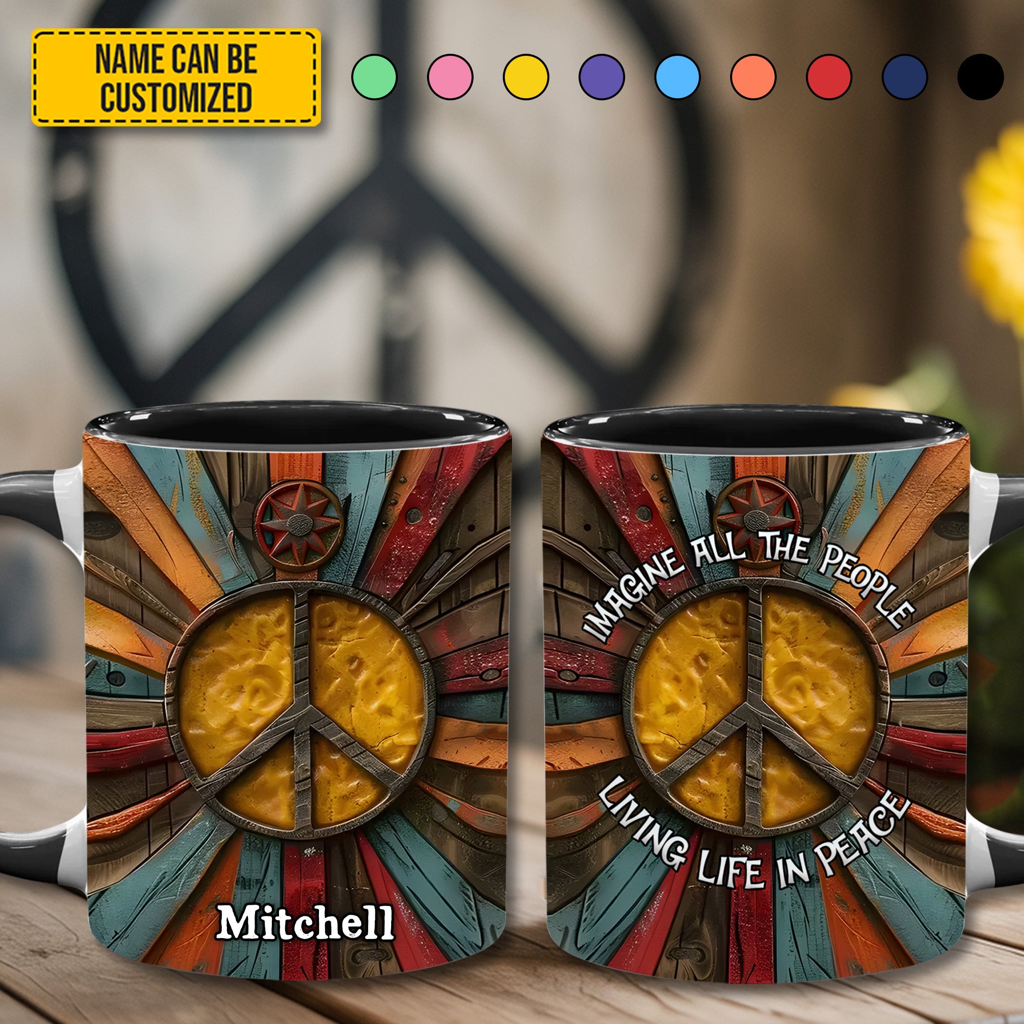 Personalized Hippie Accent Mug Hippie Symbol Good Gifts For Hippie Girlfriend - Image 2