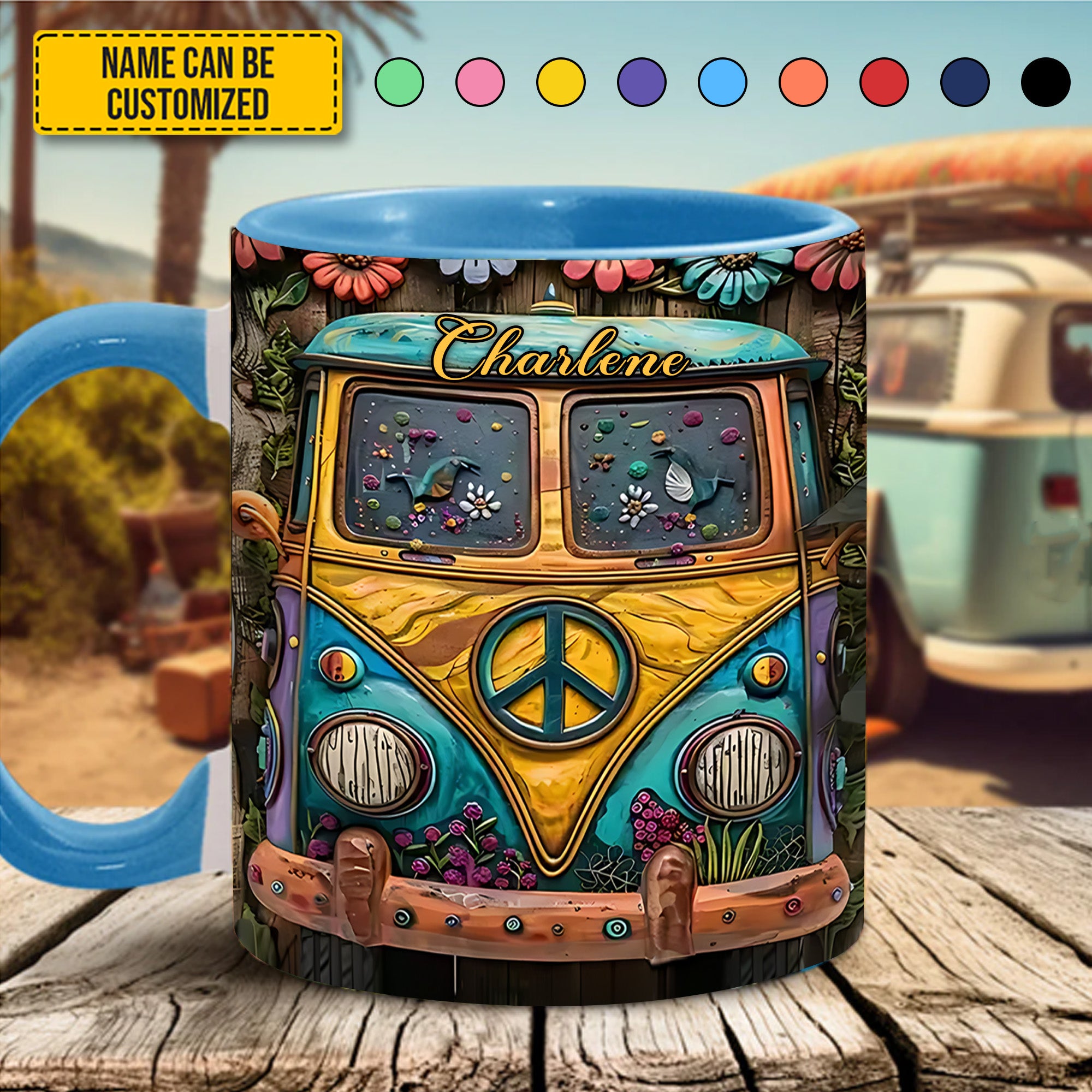 Personalized Hippie Accent Mug Hippie Van Gifts For Your Hippie Friend