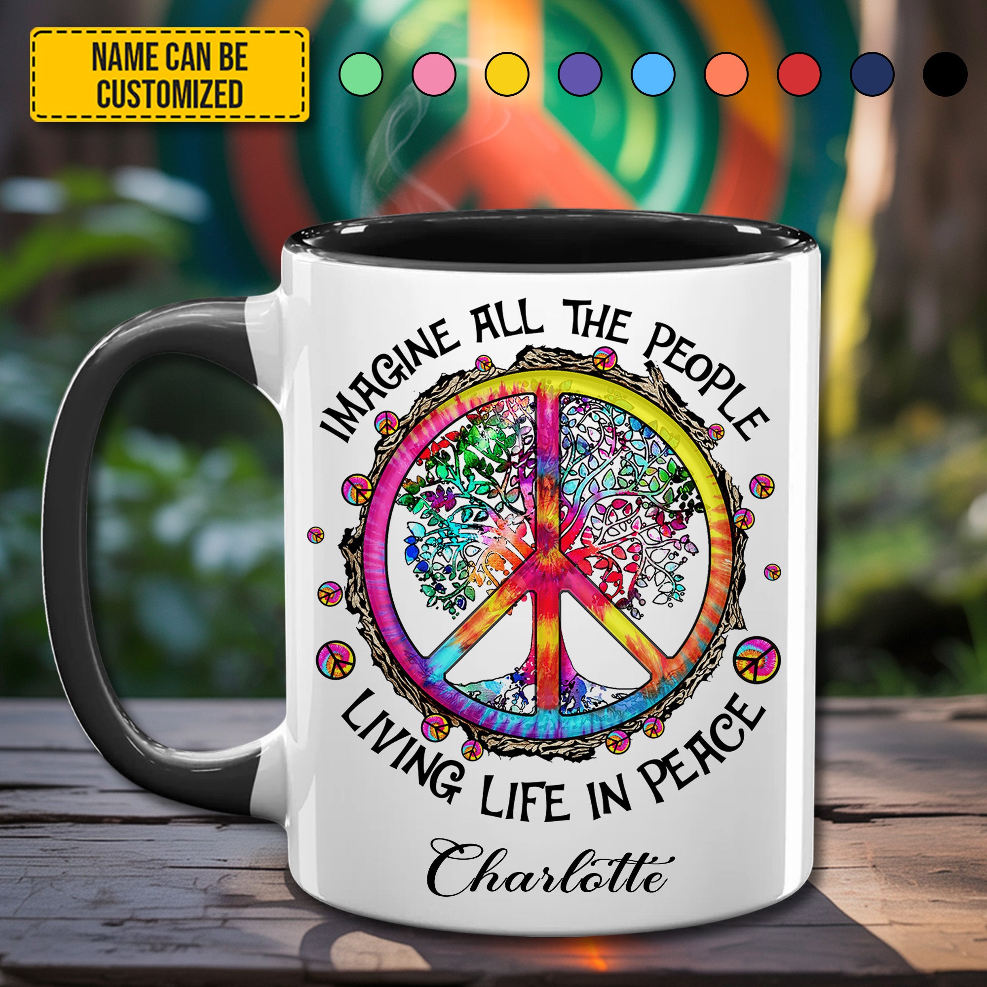 Personalized Hippie Accent Mug Imagine All The People Hippie Gifts For Women
