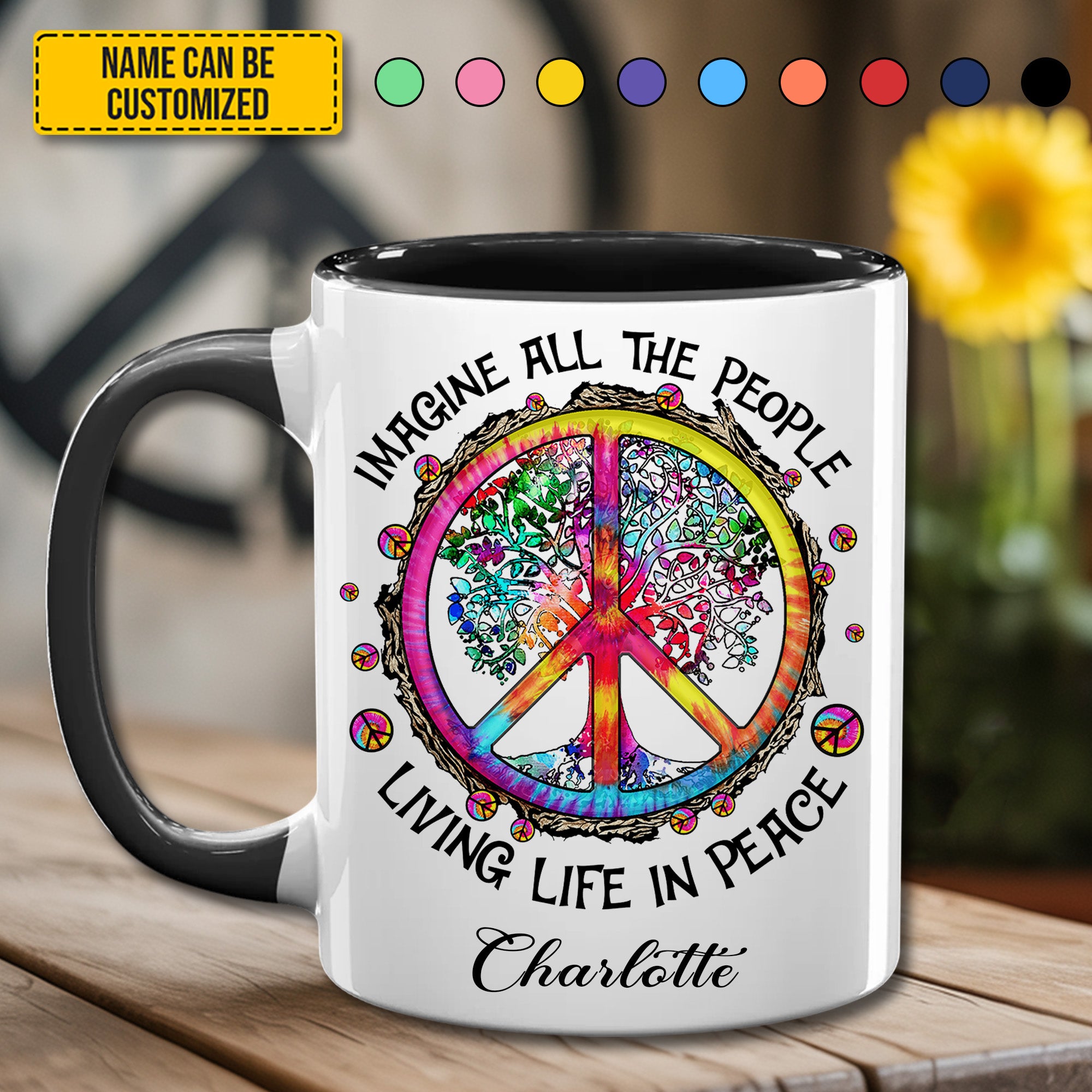 Personalized Hippie Accent Mug Imagine All The People Hippie Gifts For Women - Image 3