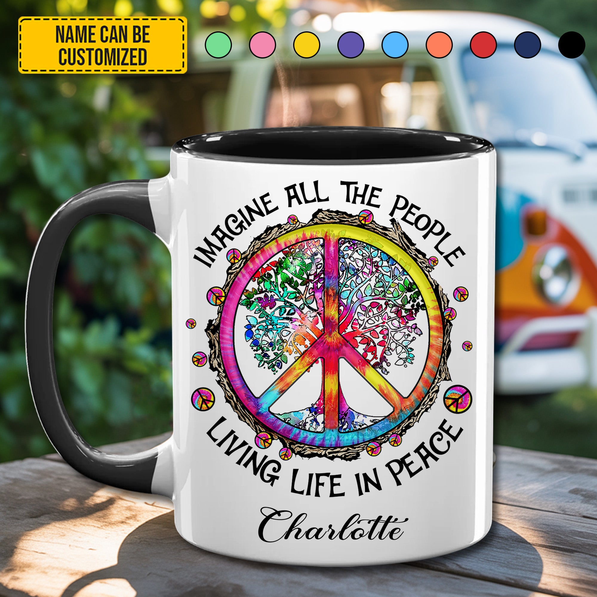 Personalized Hippie Accent Mug Imagine All The People Hippie Gifts For Women - Image 4