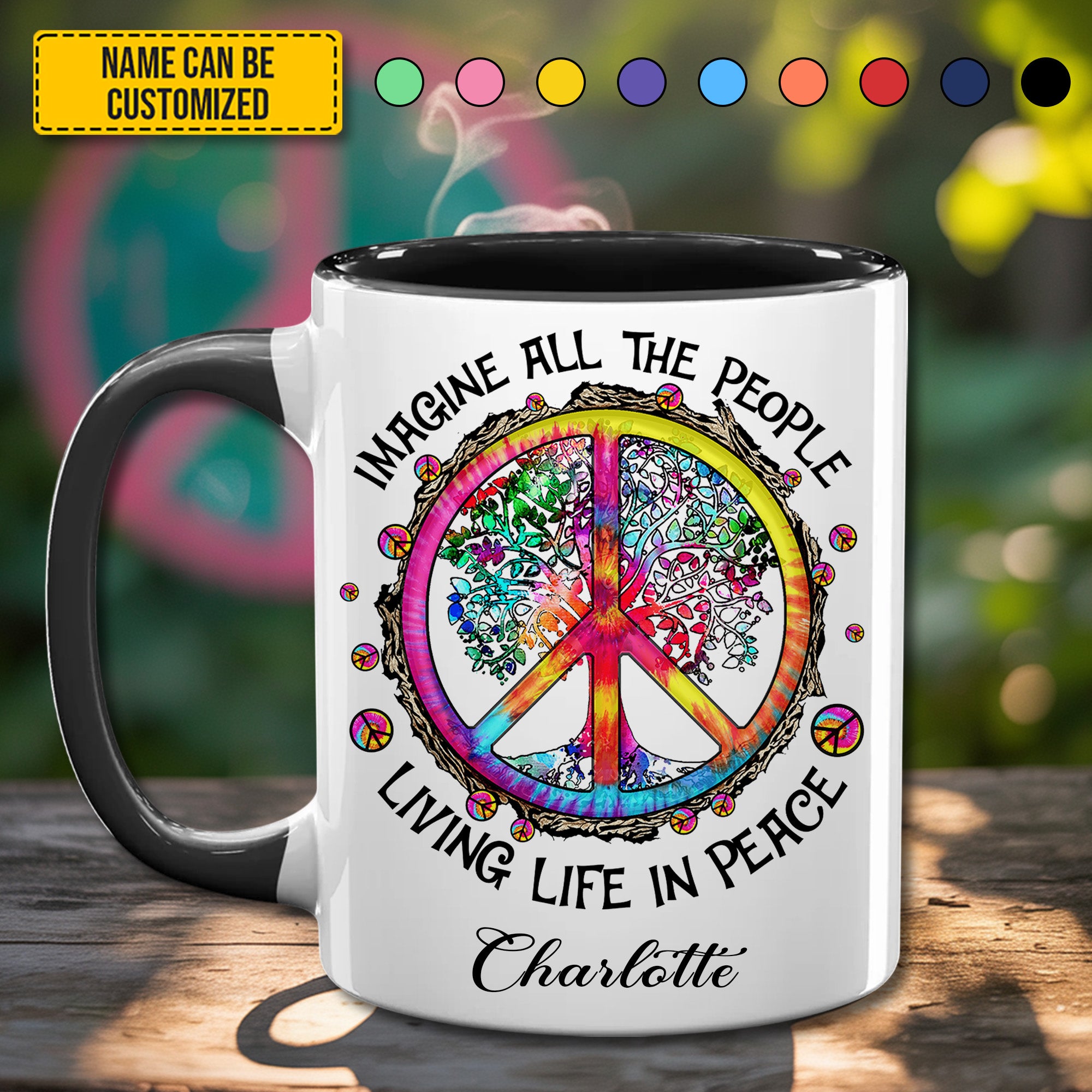 Personalized Hippie Accent Mug Imagine All The People Hippie Gifts For Women - Image 2