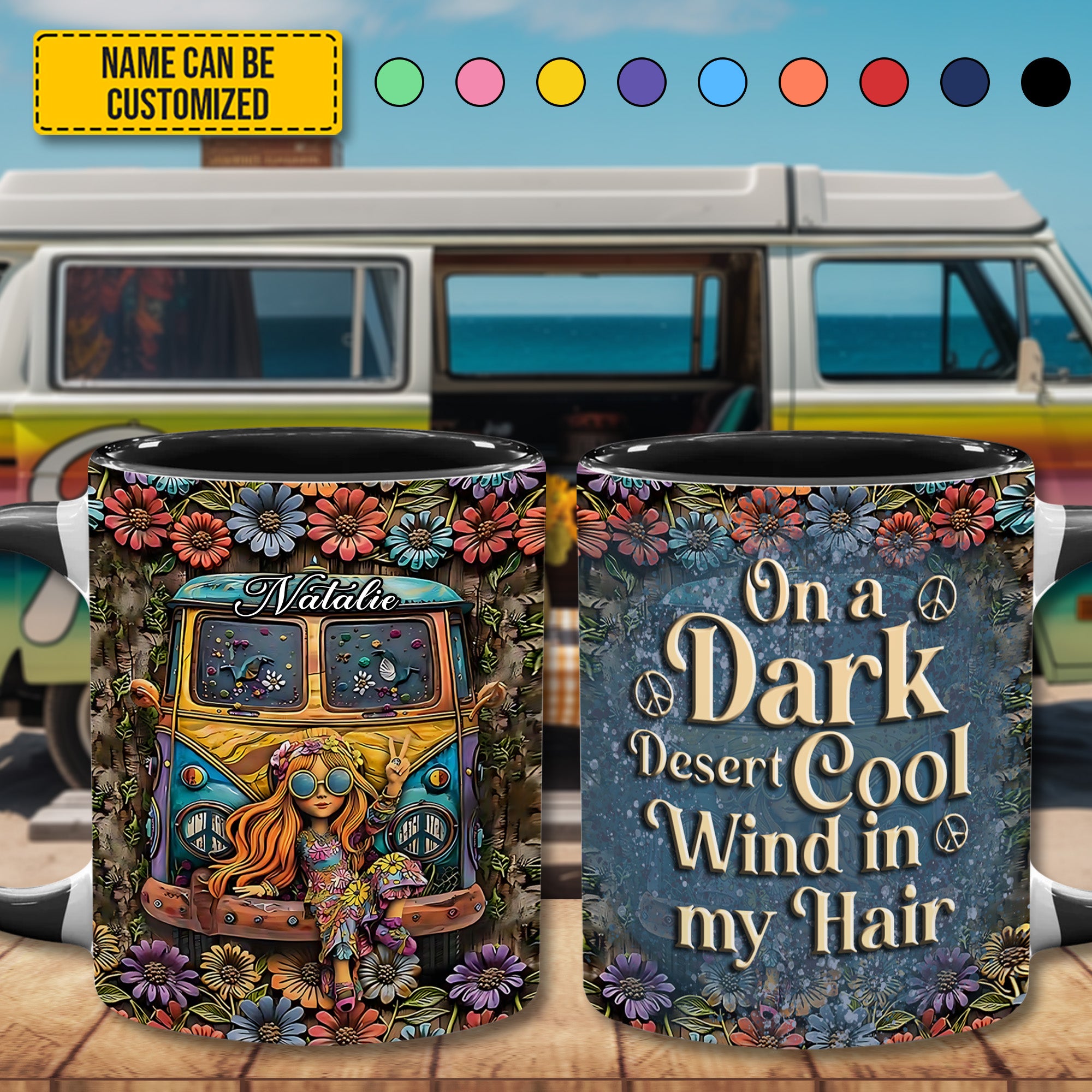Personalized Hippie Accent Mug On A Dark Desert Hippie Present Ideas