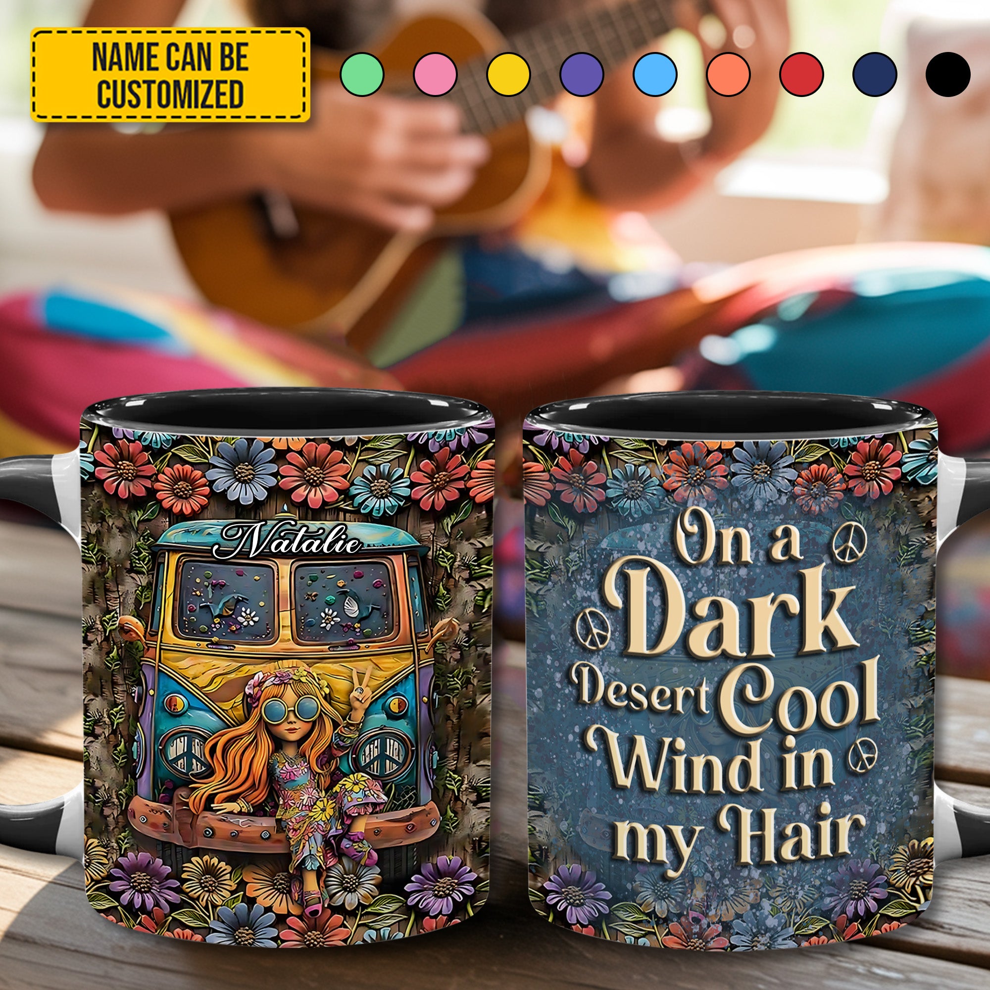 Personalized Hippie Accent Mug On A Dark Desert Hippie Present Ideas - Image 2